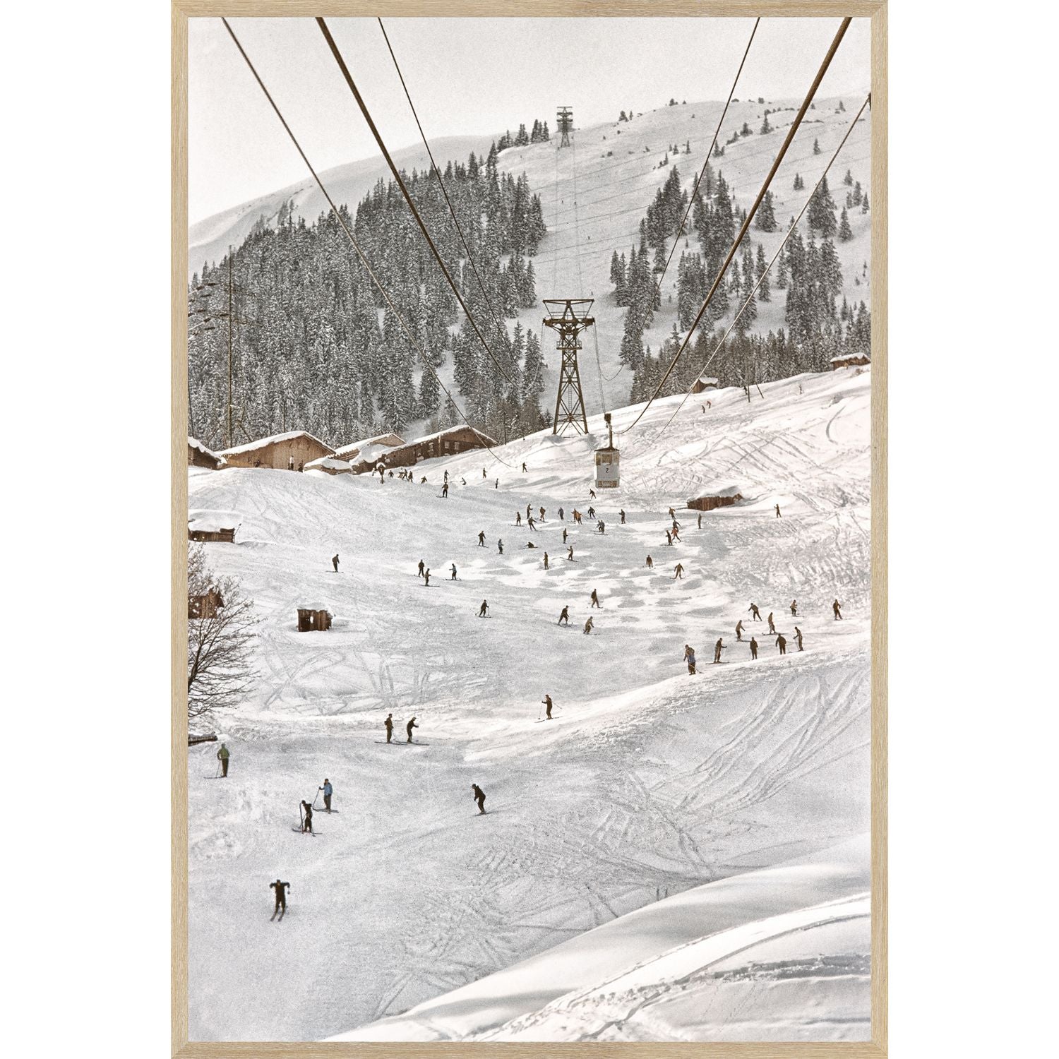 Vintage Winter Ski Wall Art Decor - Classic Skiing Scene Painting for Home, Cabin & Office - Perfect for Ski Lovers & Mountain Themed Rooms