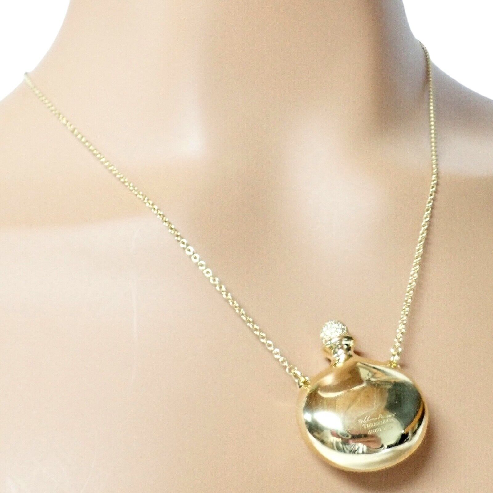 Tiffany & Co Peretti 18k Yellow Gold Diamond Bottle Pendant Necklace - Extra Large Luxury Jewelry for Women, Perfect Gift for Anniversary & Special Occasions