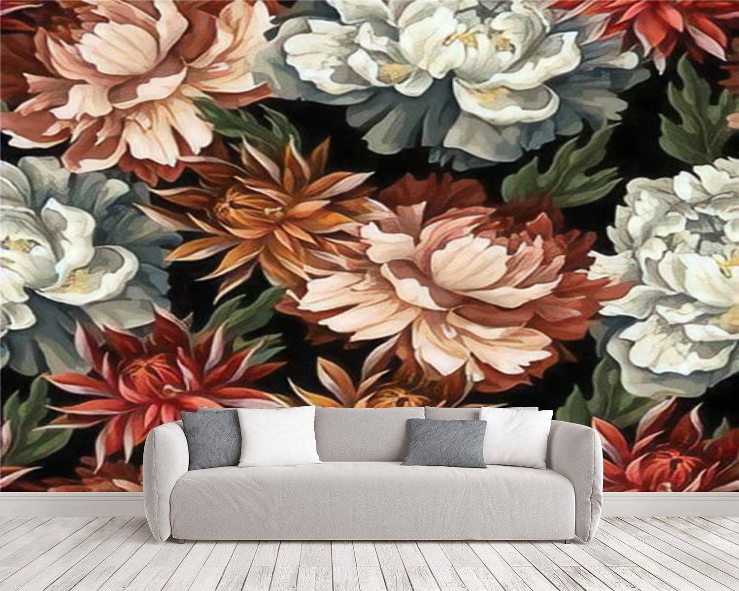 Vintage Floral Peel and Stick Wallpaper - Self-Adhesive Wall Mural with Peonies, Roses & Chrysanthemums - 105