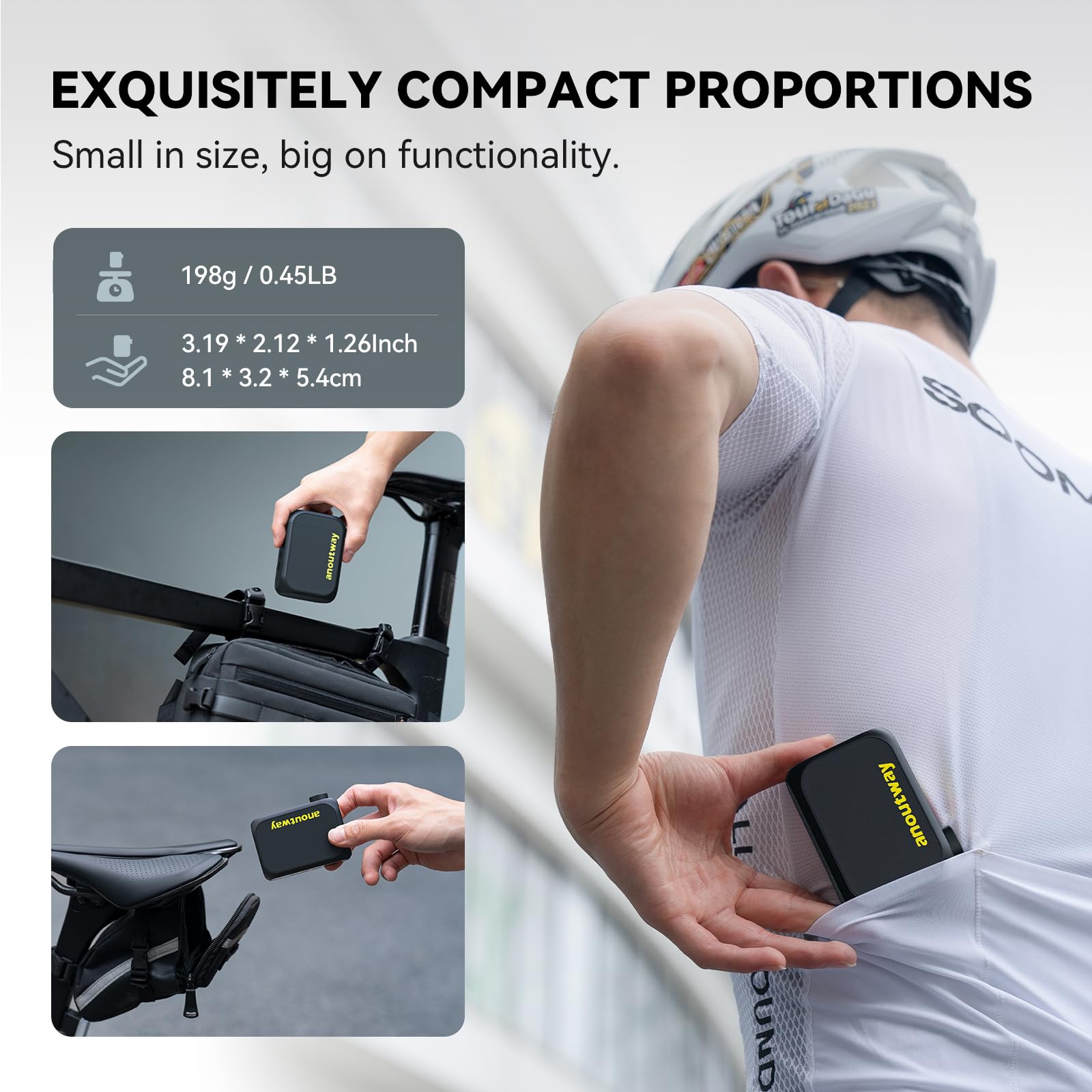 Rechargeable Electric Bike Pump 120 PSI - Mini Portable Tire Inflator with Auto Stop, Presta & Schrader Valve for E-Bike, Mountain, City & Road Bicycles - Perfect for On-the-Go Cycling & Emergency Tire Inflation
