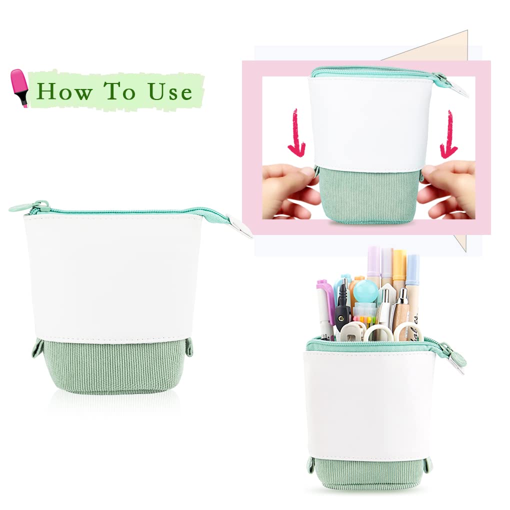 Oyachic Expandable Standing Pencil Case - Telescopic Pen Holder & Cosmetic Organizer for Women | Cute Makeup Pouch, School Supplies, Office Desk Accessories | Perfect for Students, Artists & Professionals