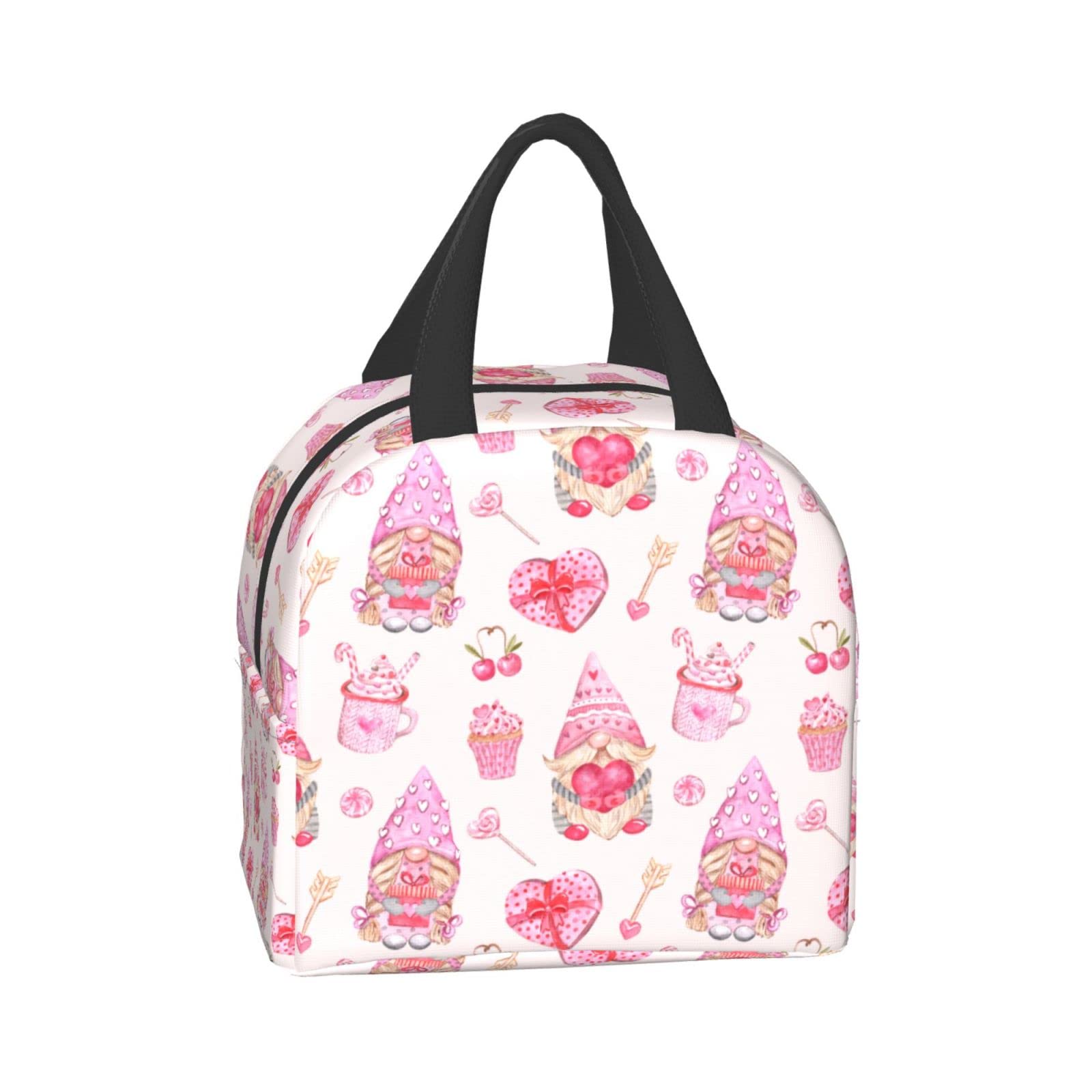 Valentine's Day Gnome Couple Insulated Lunch Box - Reusable Thermal Lunch Bag for Kids & Women, Perfect for School, Work, Camping, Hiking, Picnics, Beach & Travel - Ideal for Valentine's Gifts, Romantic Dates & Outdoor Adventures