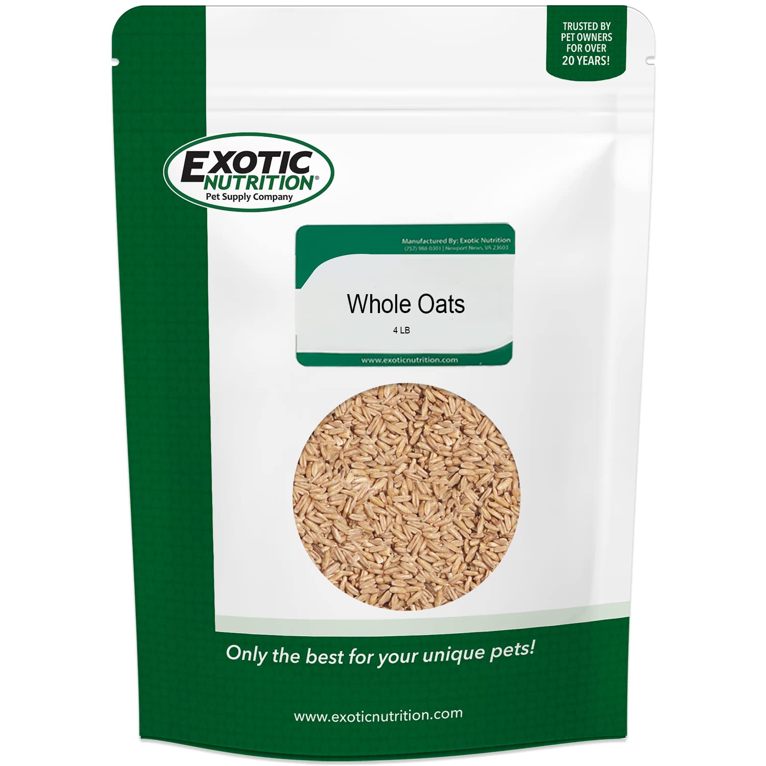Exotic Nutrition Whole Oats 4 lb - Natural Healthy Supplemental Food for Prairie Dogs, Degus & Chinchillas - High Fiber Treat for Small Pets - Perfect for Cage Feeding & Daily Nutrition