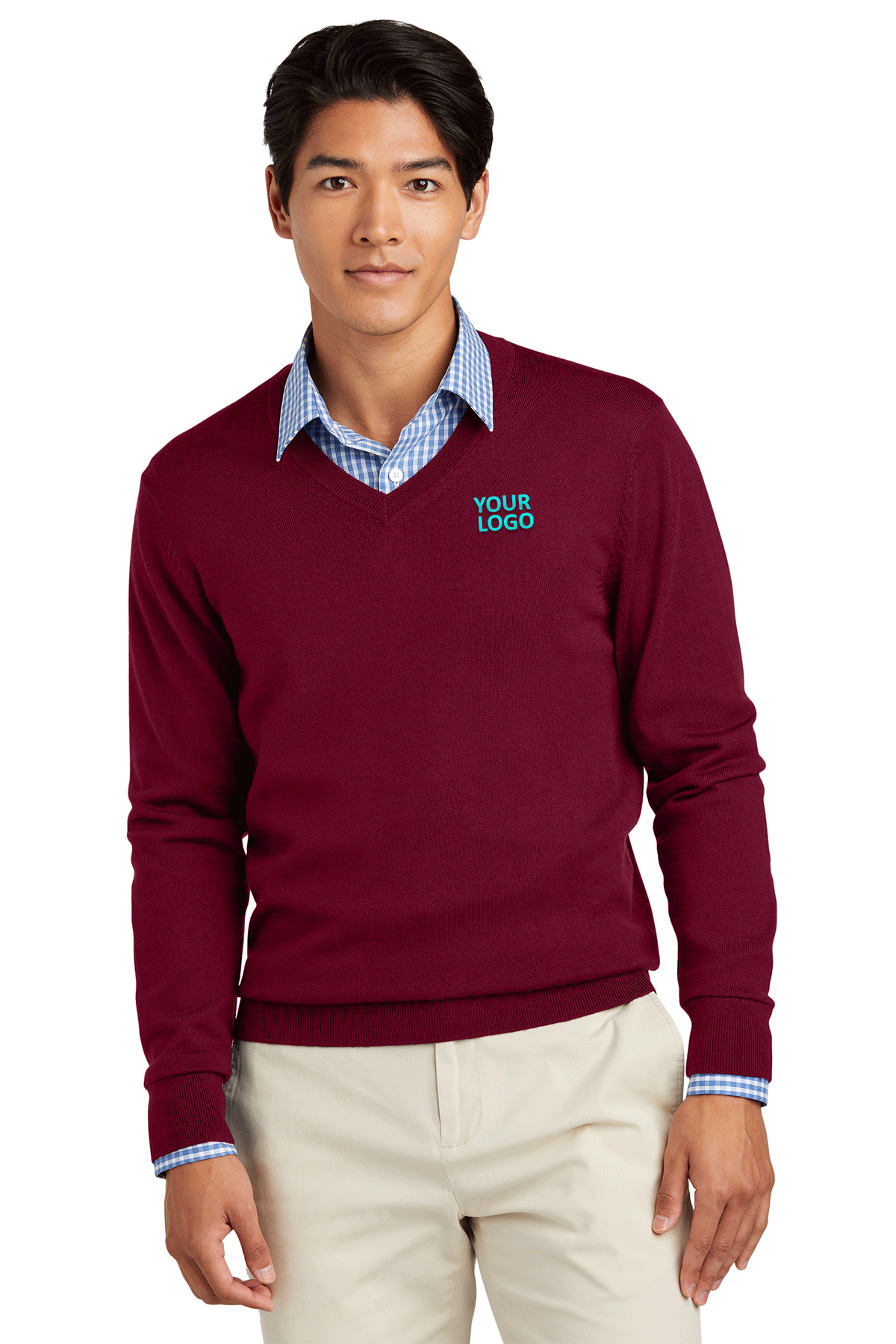 Brooks Brothers Washable Merino Wool V-Neck Sweater for Men - Soft Vintage Port Color - Perfect for Office Wear & Casual Outfits