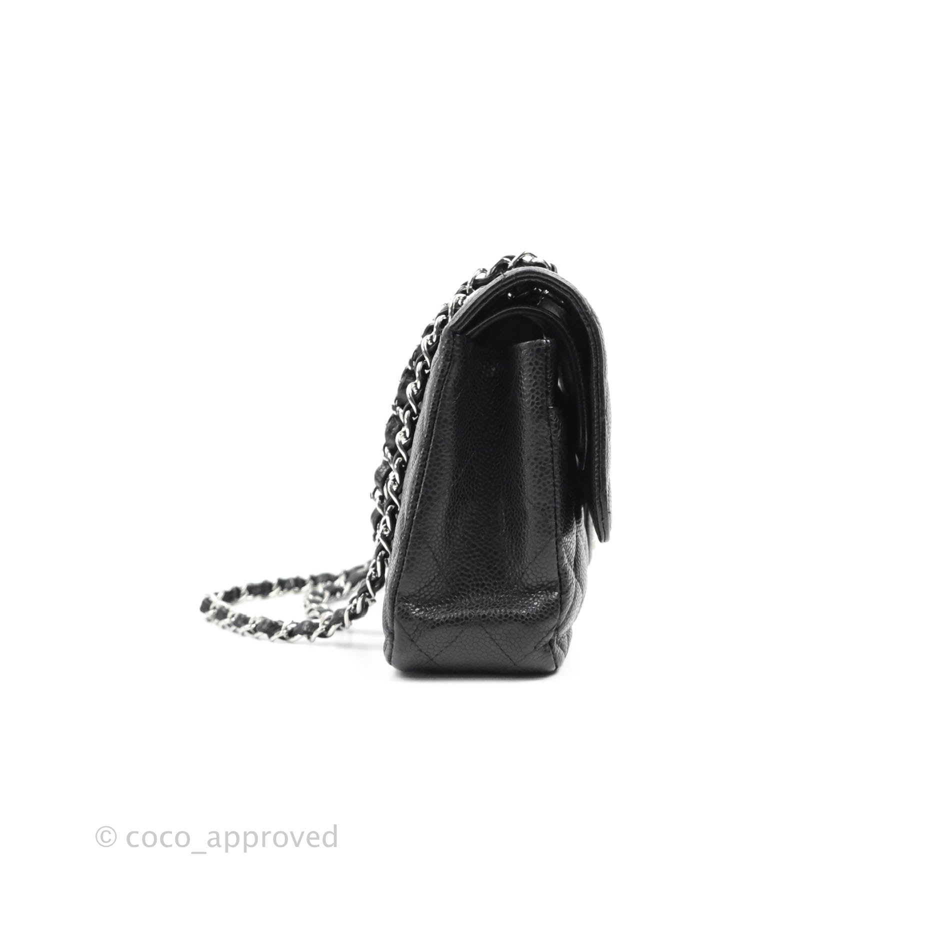 Chanel Classic Medium Double Flap Bag Black Caviar Leather with Silver Hardware - Luxury Designer Handbag for Women, Perfect for Work, Evening Events & Special Occasions