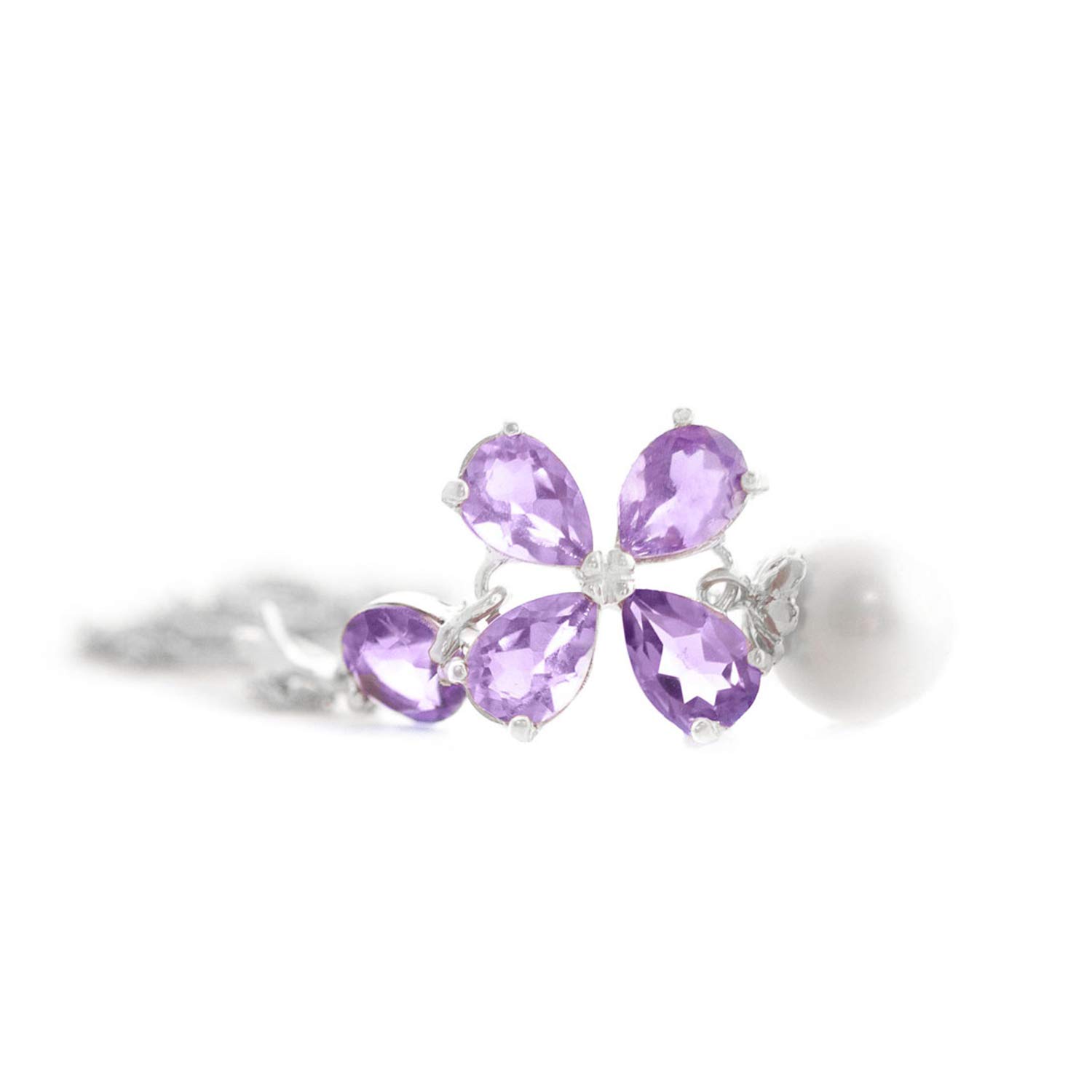 14K White Gold Purple Amethyst Flower Pendant with Freshwater Pearl - Elegant Dainty Jewelry for Women, Perfect Gift for Birthday, Anniversary & Valentine's Day