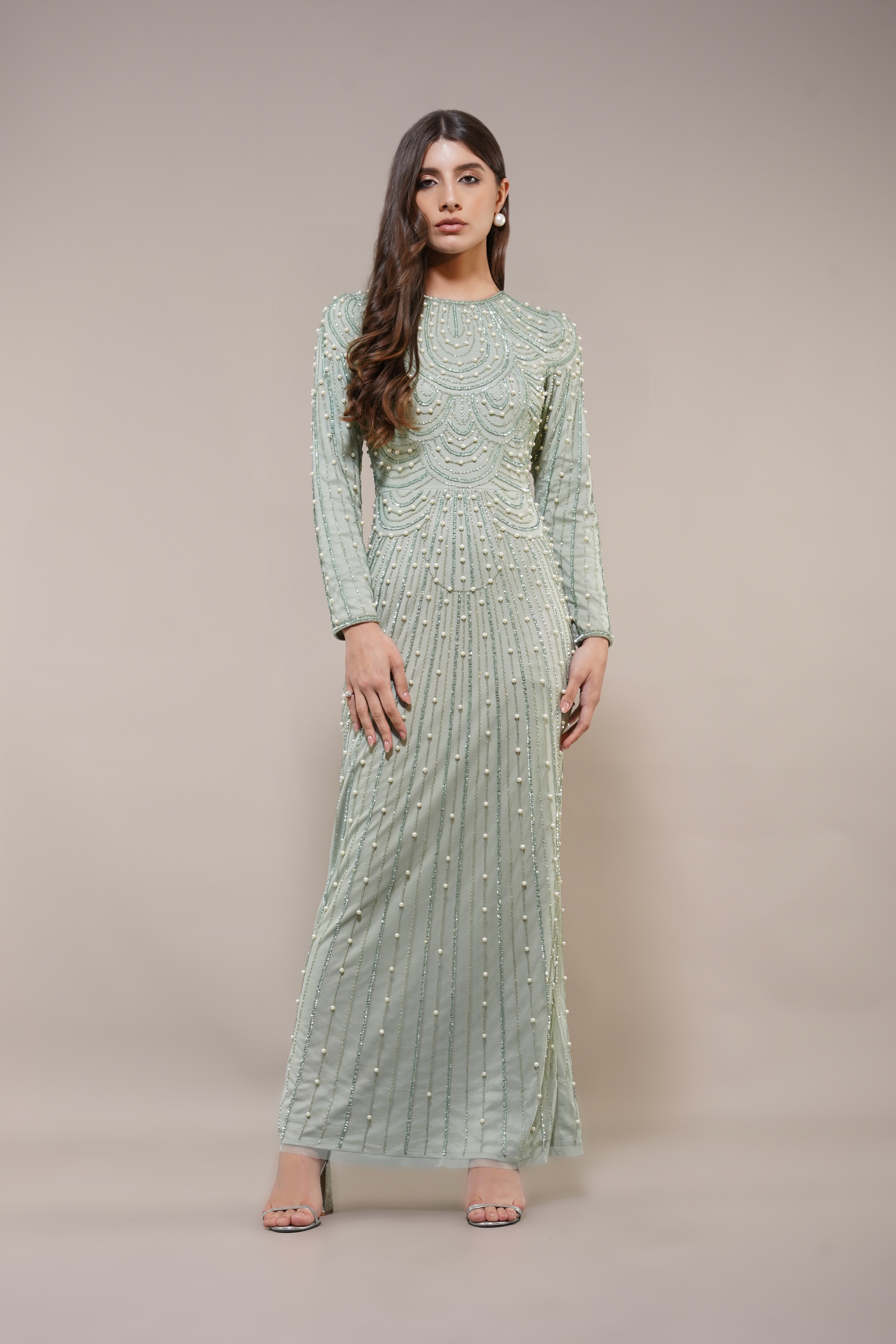 Elegant Mabel Embellished Maxi Dress in Pistachio Green - Perfect for Weddings, Parties & Summer Vacations