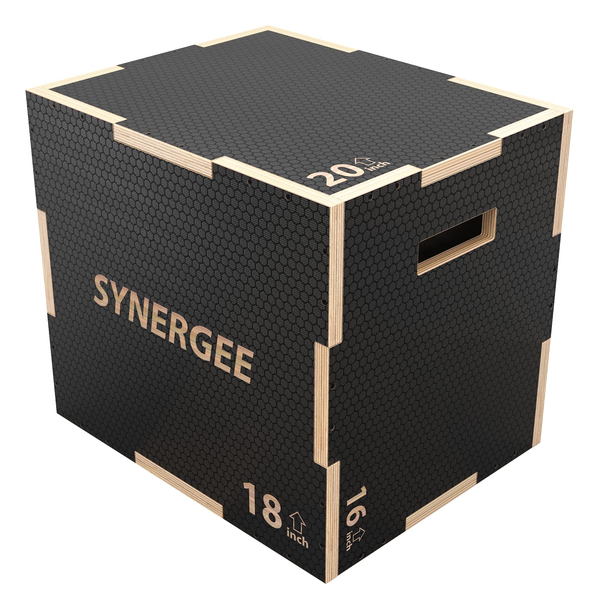 Synergee 3-in-1 Non-Slip Plyometric Box - Wooden & Soft Plyo Box for Jump Training, Conditioning & CrossFit Workouts - Adjustable Height 20/18/16 & 16/14/12 Inches - Perfect for Home Gym, HIIT & Strength Training