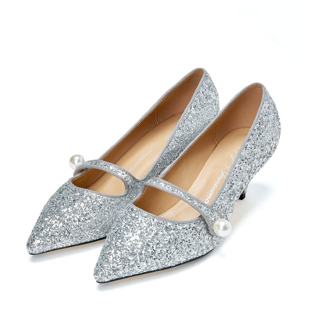 Yvonne Glitter Silver Heels - Women's Sparkly Evening Party Shoes for Prom, Wedding & Special Occasions