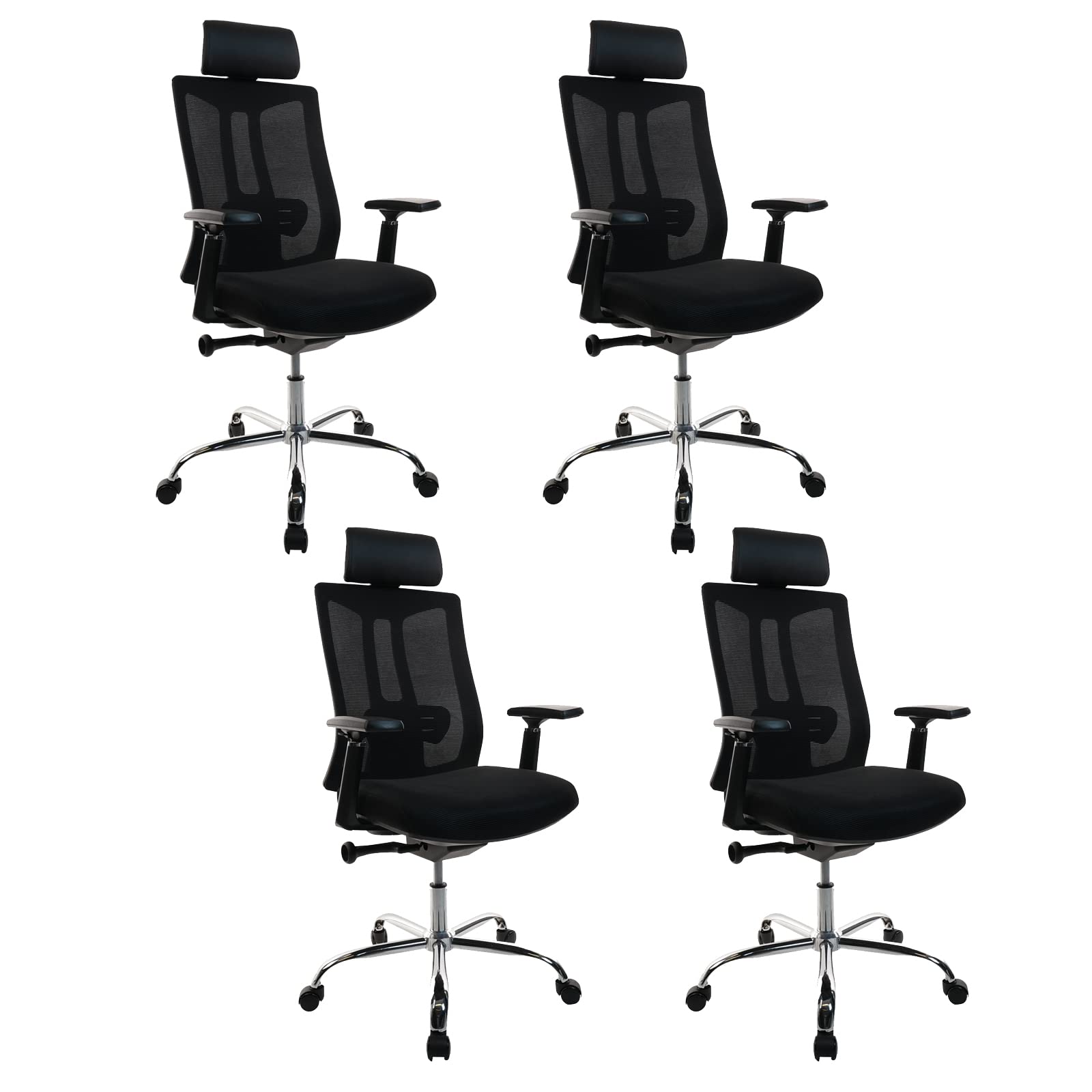 CLATINA Ergonomic High Back Mesh Office Chair with 3D Adjustable Armrests, Lumbar Support & PU Leather Headrest - Swivel Rolling Desk Chair for Home Office, Gaming & Workspace (Set of 4) - Perfect for Long Hours of Computer Work, Video Conferencing & Professional Environments
