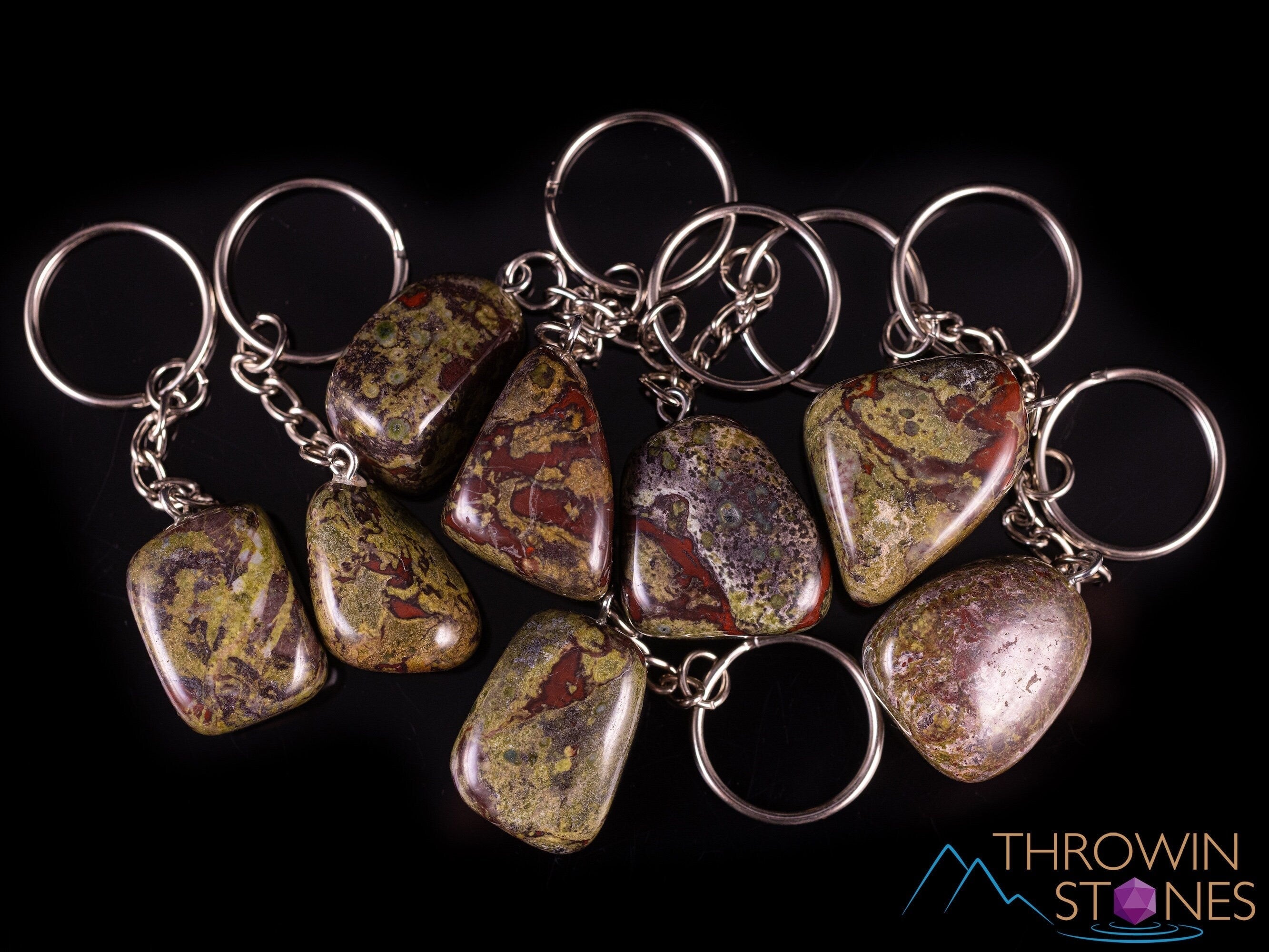 DRAGON'S Blood Jasper & Lepidolite Crystal Keychain - Tumbled Healing Stones for Self Care, Anxiety Relief, Chakra Balancing - Perfect Spiritual Gift (E2125) for Meditation, Travel & Daily Carry
