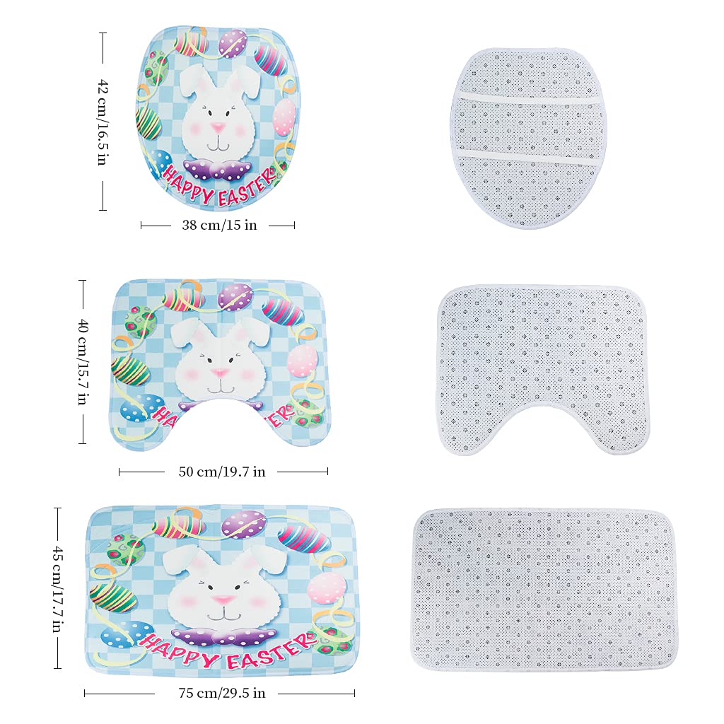 Easter Bunny Shower Curtain Set with Bath Mat - 72x72 Inch Waterproof Bathroom Decor with Hooks, Toilet Cover & Contour Mat - Cute Spring Theme for Kids & Adults Bathroom Decor (Ideal for Easter, Spring Cleaning & Holiday Home Decoration)
