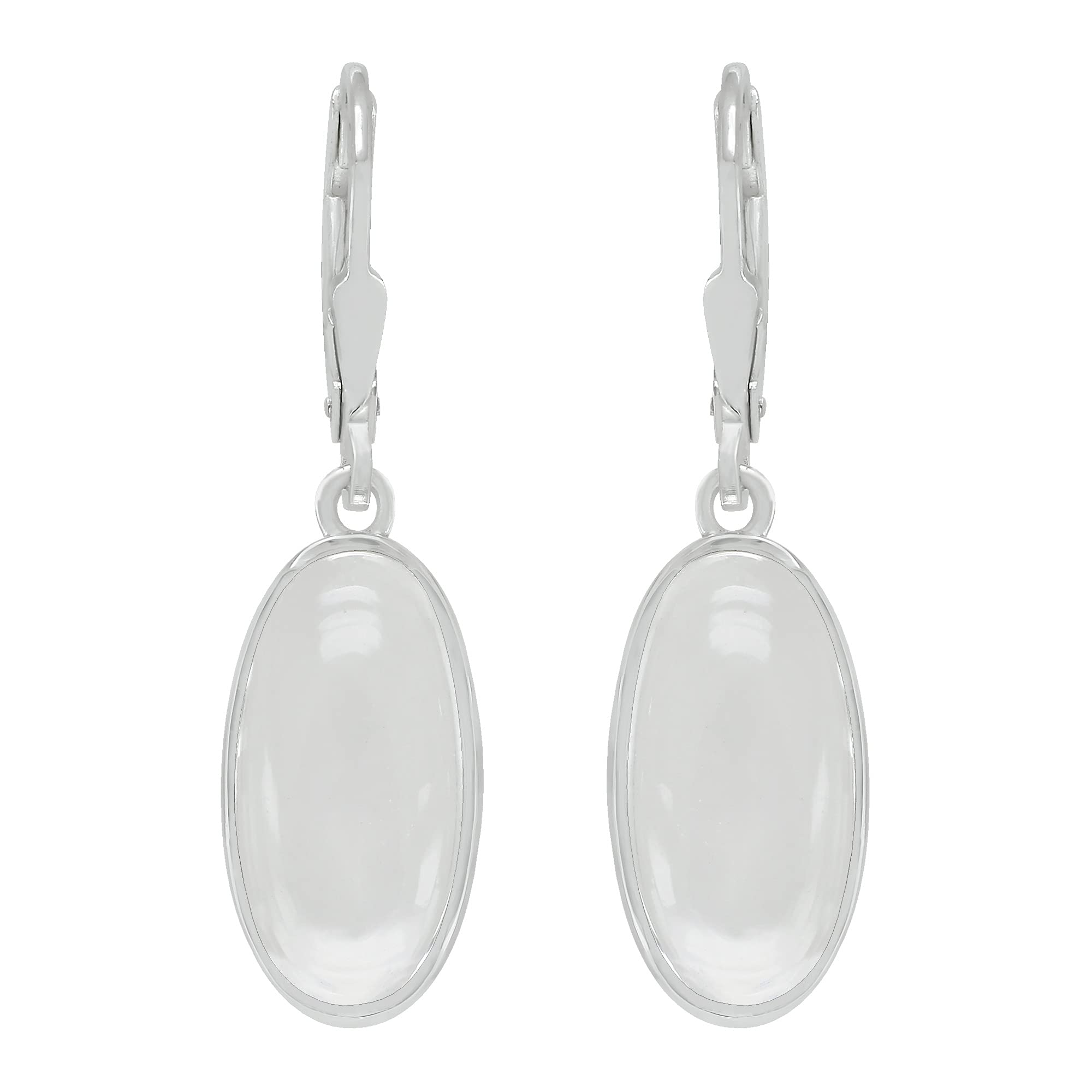 TISHAVI Natural Oval Gemstone Dangle Drop Earrings - 925 Sterling Silver Birthstone Jewelry for Women - Handmade Leverback Earrings for Mom, Wife, Sister - Perfect for Weddings, Anniversaries & Special Occasions