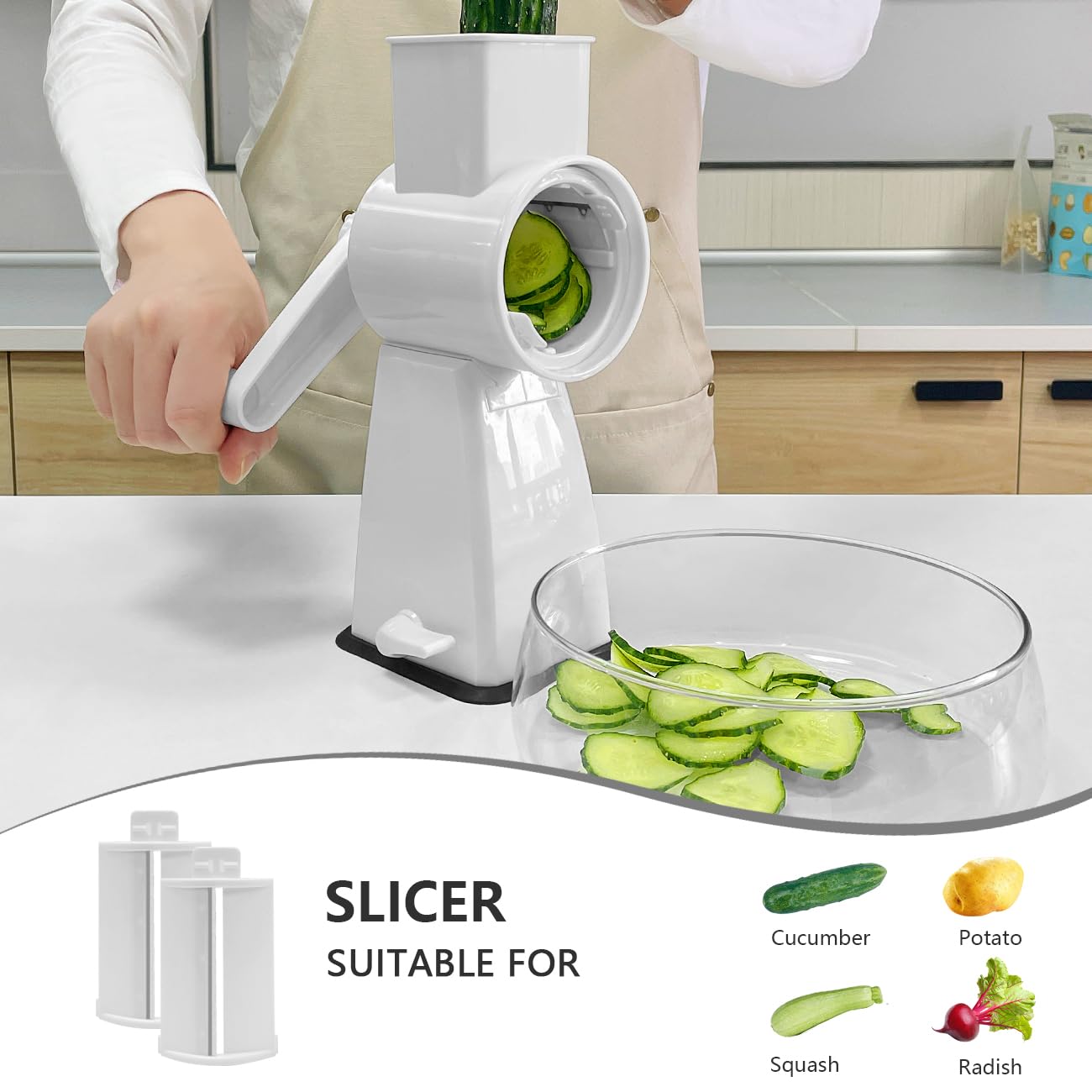 3-in-1 Manual Rotary Cheese Grater with Stainless Steel Blades & Non-Slip Suction Base - Perfect for Grating Cheese, Nuts, Vegetables & Chocolate - Ideal for Kitchen, Camping & Food Prep