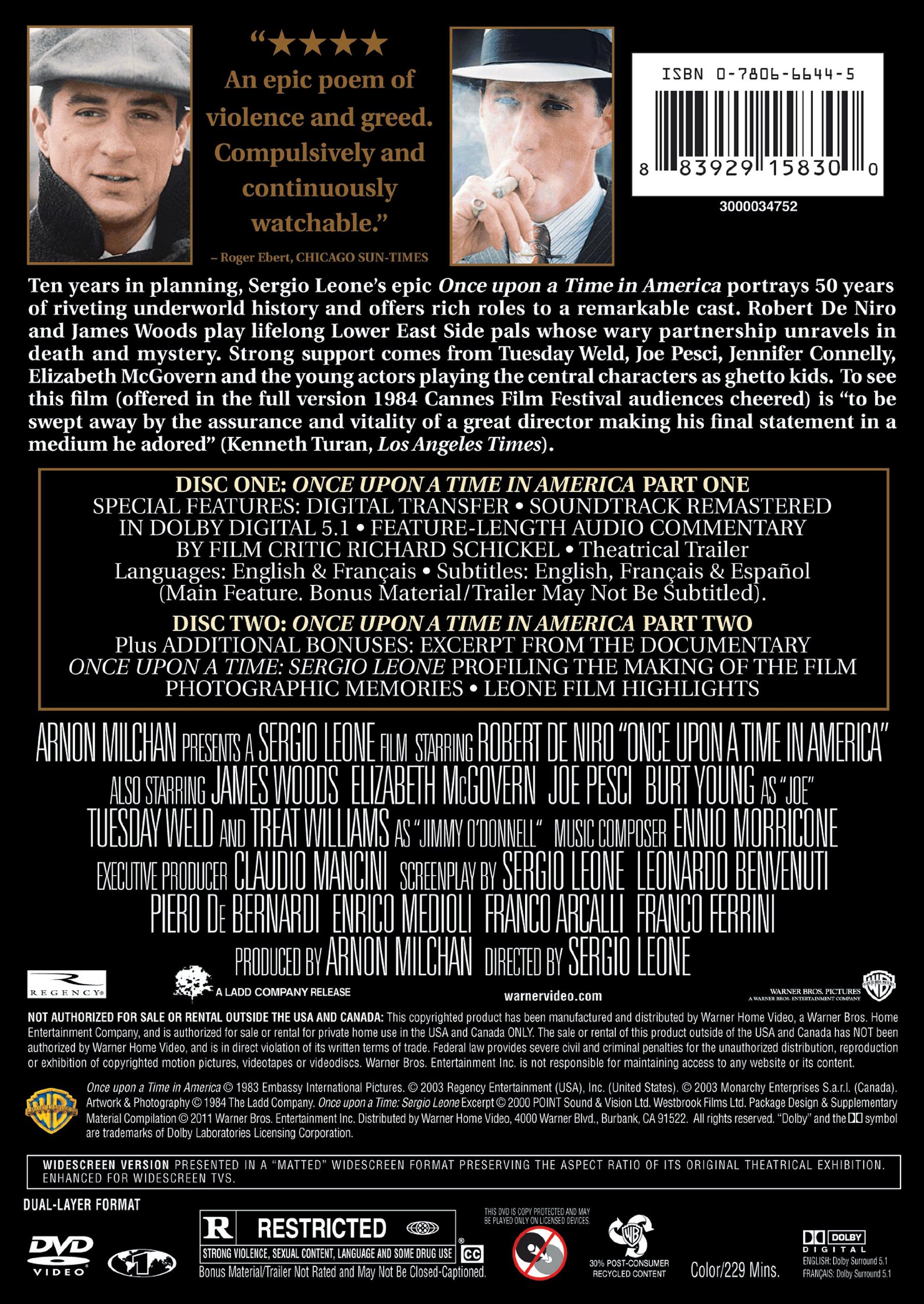 Once Upon a Time in America (Two-Disc Special Edition) Blu-ray | Robert De Niro Classic Crime Drama Movie | Perfect for Film Collectors & Movie Night Entertainment