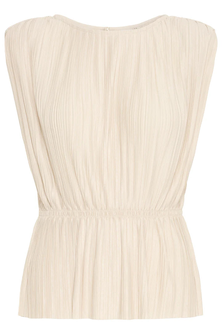 Ana Plisse Sleeveless Top for Women - Soft Almond Milk Color Summer Blouse - Perfect for Casual Outings, Beach Vacations & Date Nights