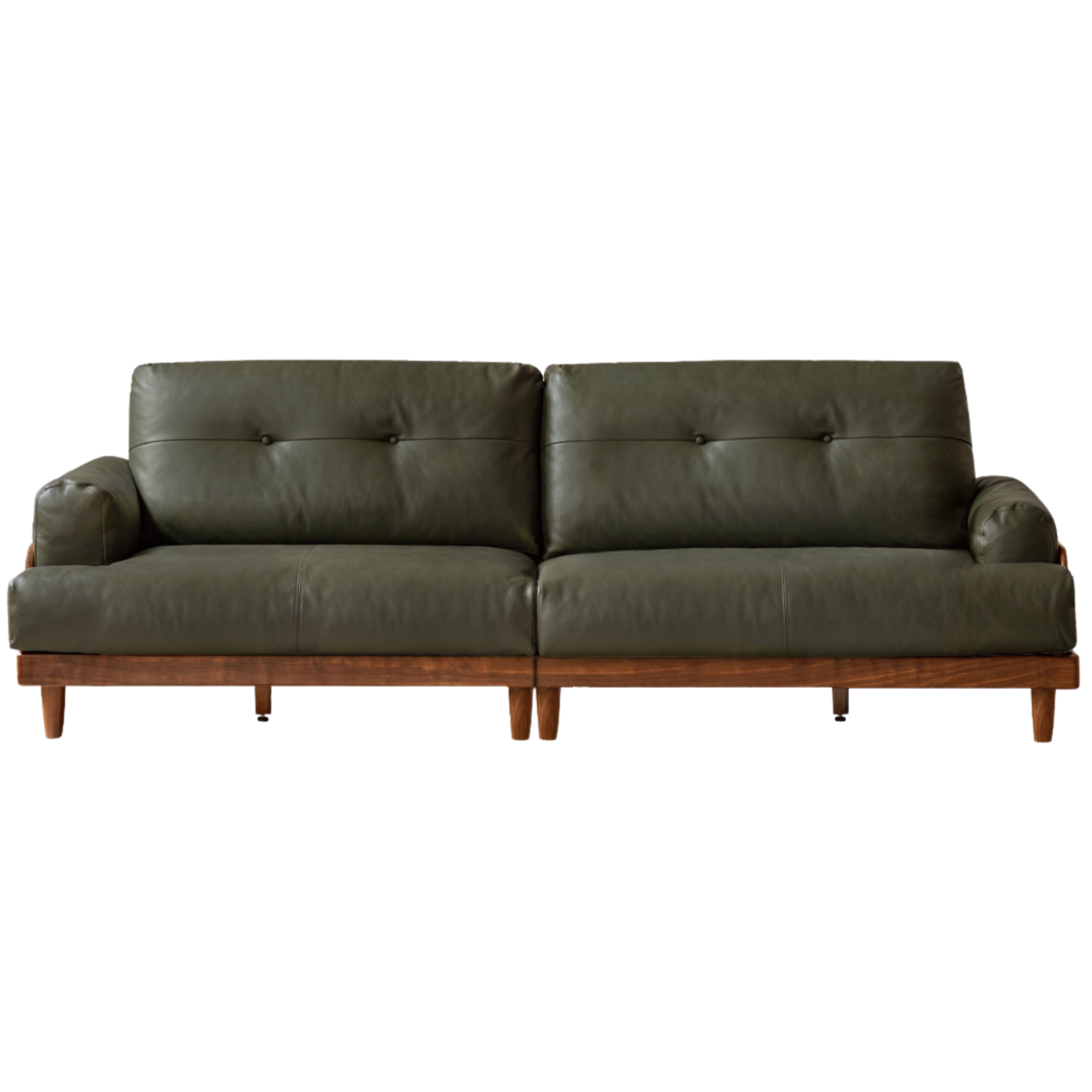 100x33x35.8 inch / 254x84x91 cm / Walnut color / Sofa leather dark green