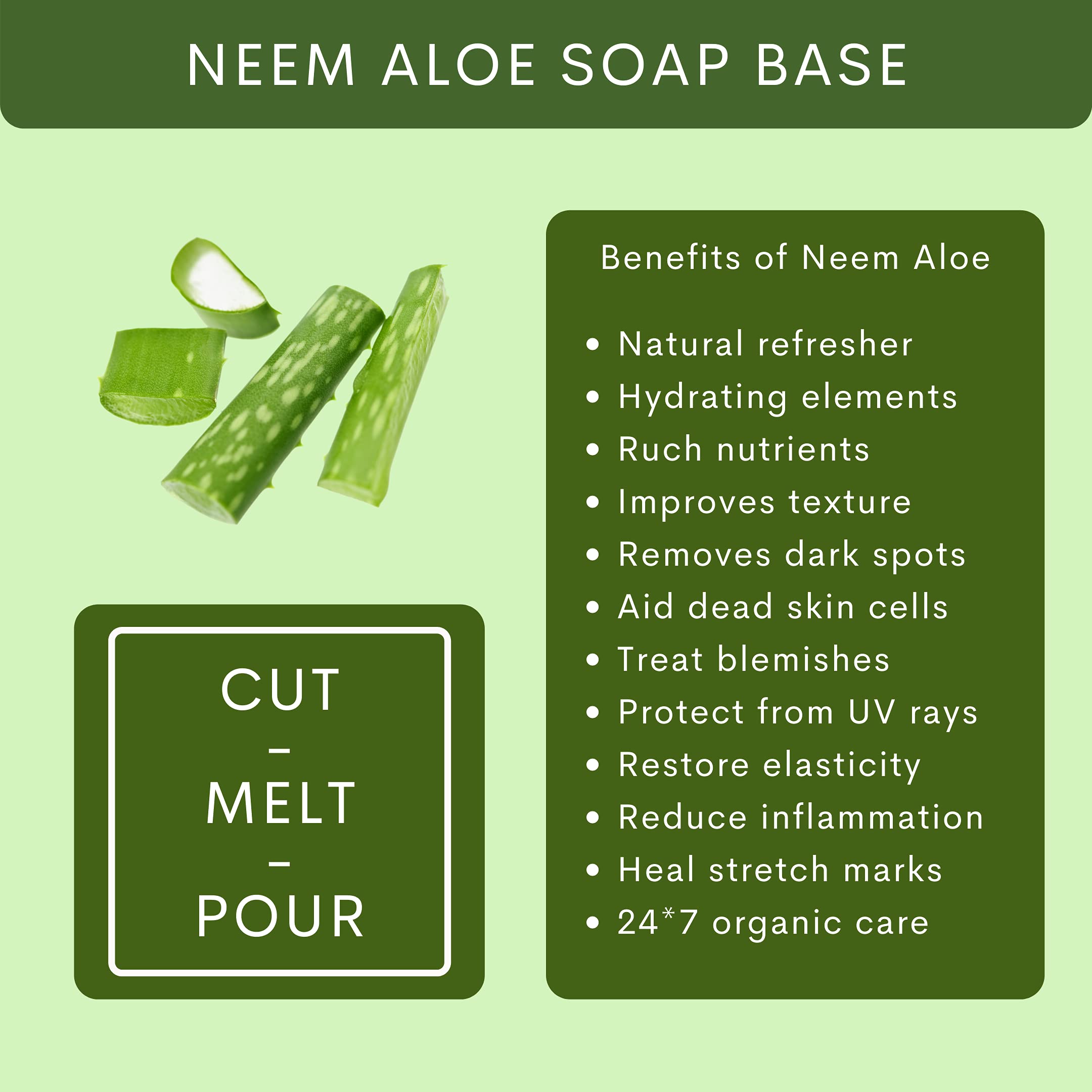 VEDANUM Neem Aloe Vera Melt and Pour Clear Soap Base - 500g Sulfate & Paraben Free for DIY Soap Making | Handmade Soap Crafting, Gifts & Skincare Routine