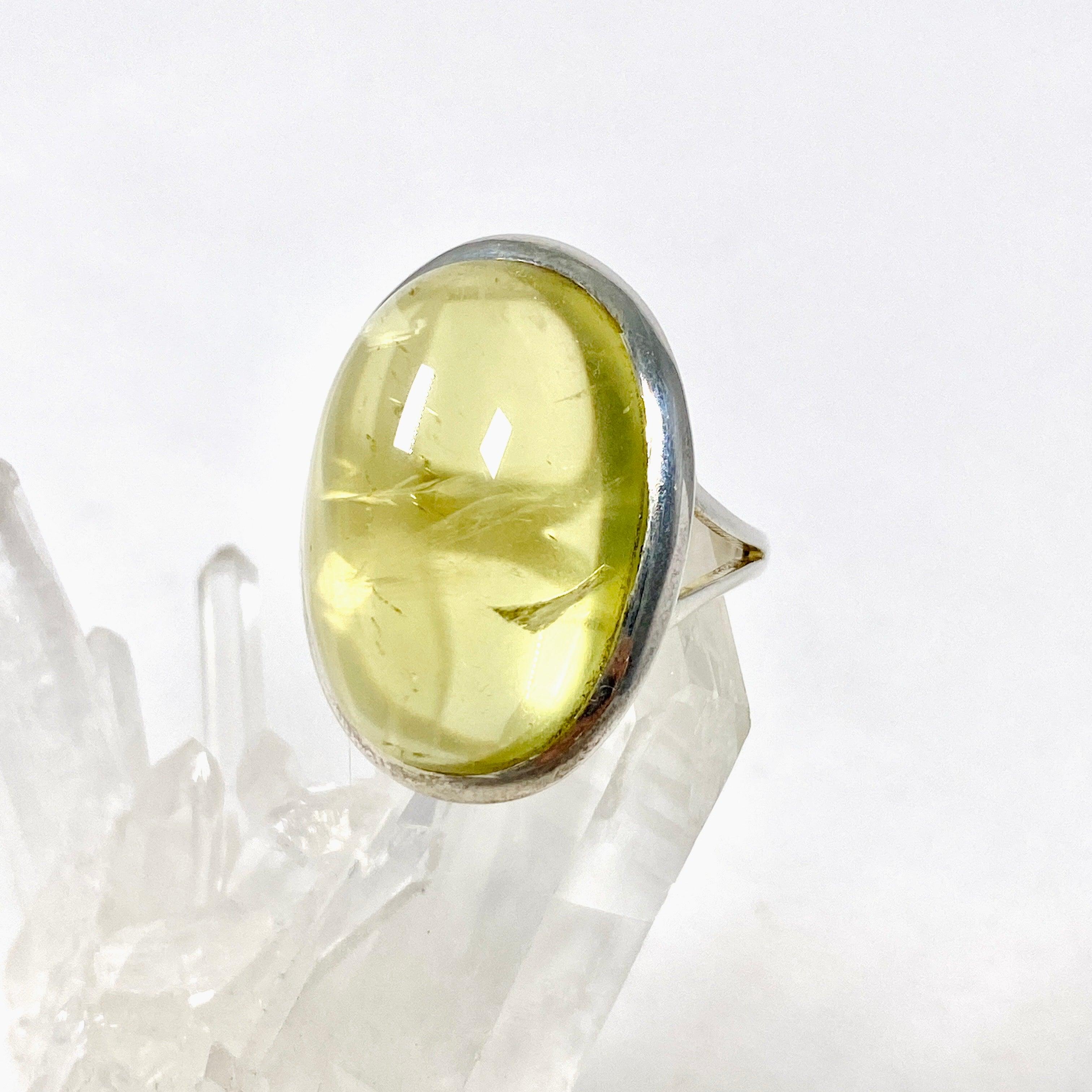 Lemon Quartz Oval Cabochon Ring - Size 8 - KRGJ2354 - Elegant Jewelry for Women, Perfect for Weddings, Parties & Everyday Wear