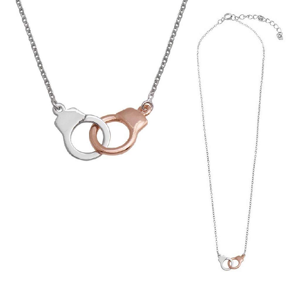 Stylish Sterling Silver Necklace with Rose Gold & Rhodium Plated Handcuff Pendant - Perfect for Valentine's Gifts, Anniversary Presents & Everyday Fashion Jewelry