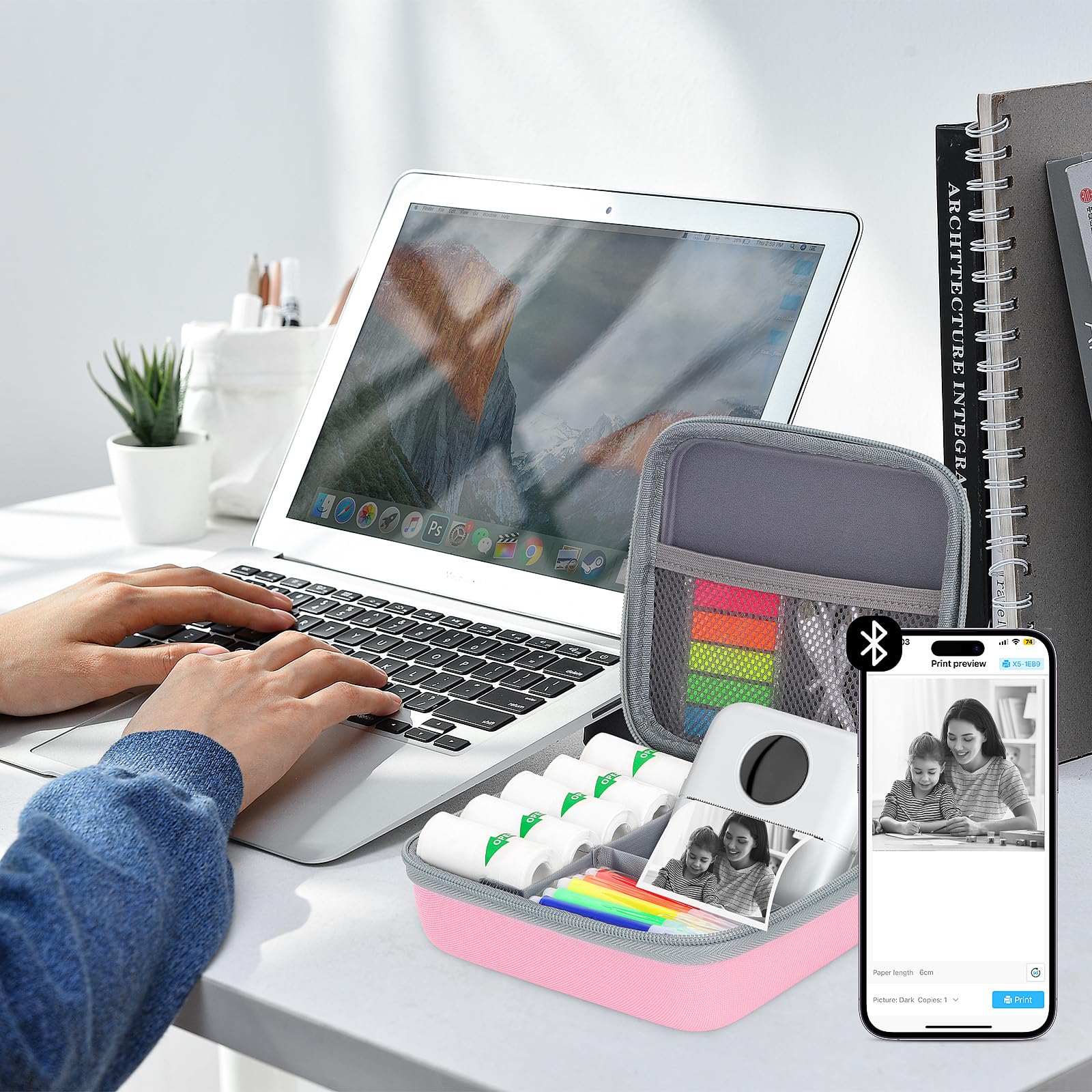 Phomemo M02/T02 & X5 Mini Sticker Printer Hard Protective Case - High Capacity Portable Carrying Box for Thermal Inkless Photo Printers, Instant Cameras & Label Makers (Pink) - Perfect for Travel, School & Office Organization