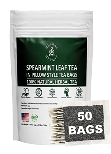 Organic Spearmint Tea Bags with Natural Spearmint Leaves - 50 Caffeine Free Herbal Tea Bags (2.8oz) | USA Made | Perfect for Relaxation, Digestion & Stress Relief