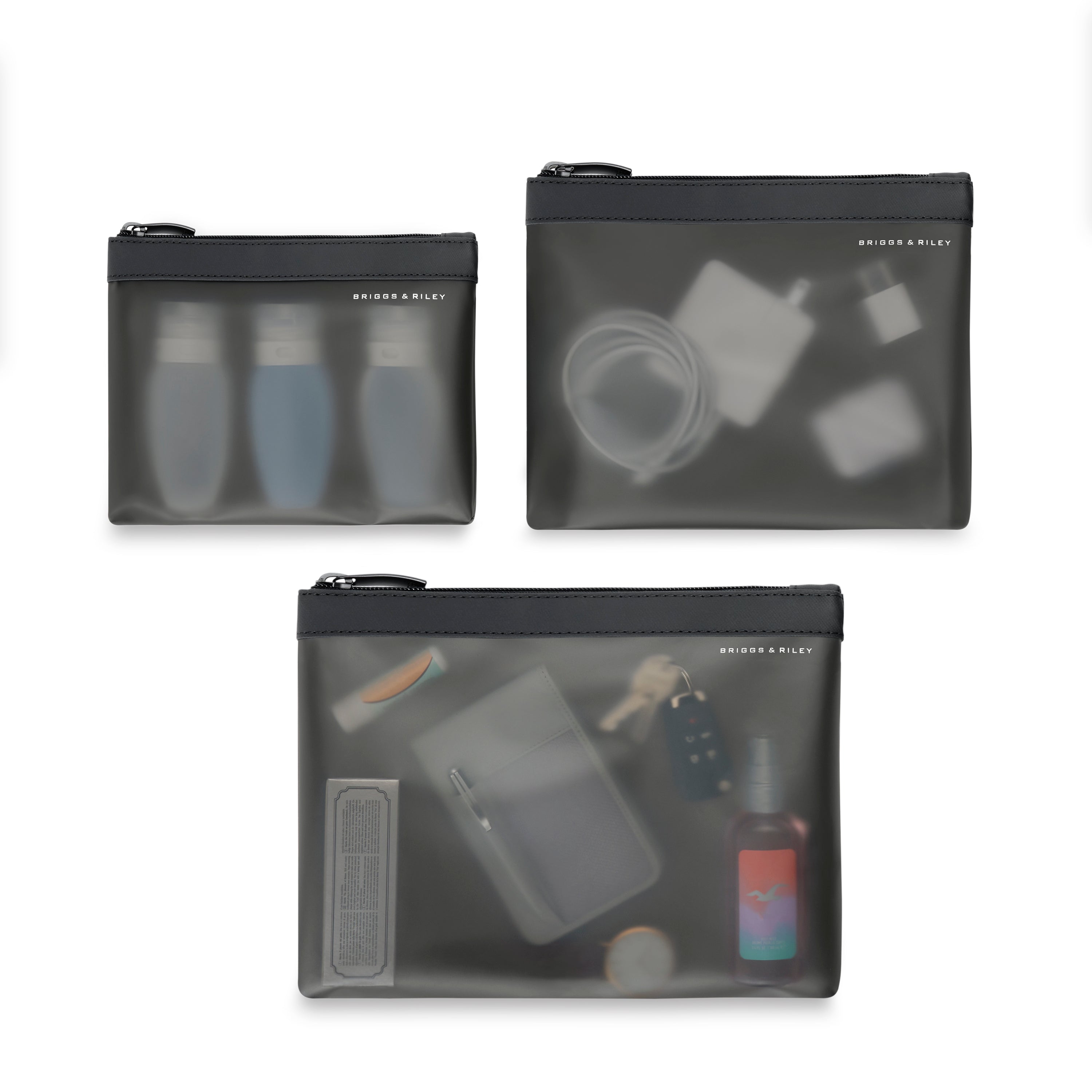Briggs & Riley Travel Essentials Translucent Pouch Set - TSA Approved Clear Toiletry Bags for Air Travel, Cruise & Weekend Getaways