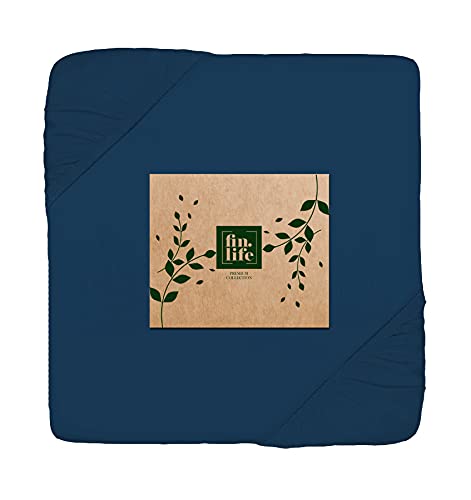 Fin.life 400 TC Cotton Fitted Sheet - Full Size Galaxy Blue - Soft Sateen Weave for Deep Pocket Mattress - Perfect for Bedroom Comfort