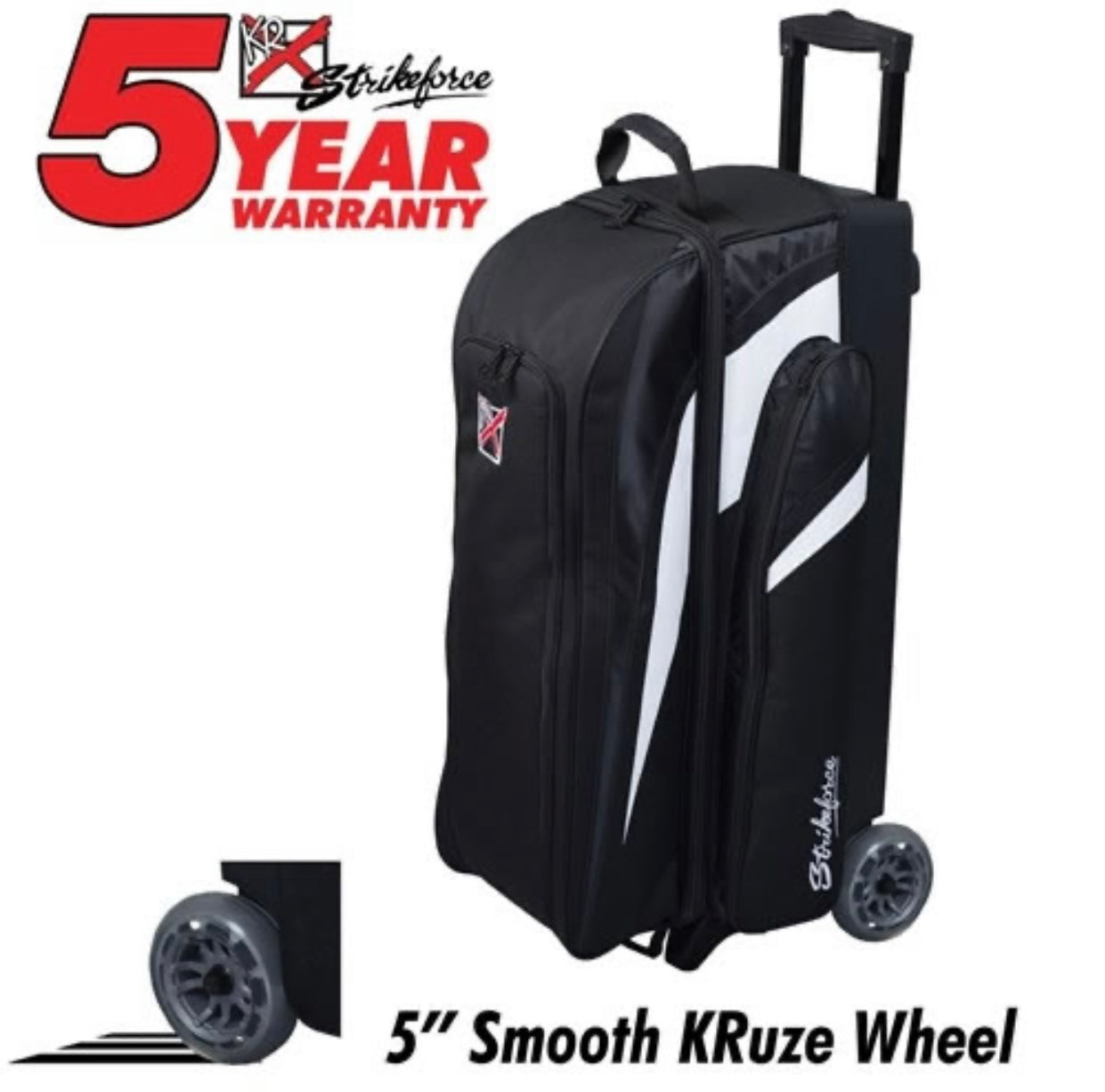KR Cruiser Smooth Triple Roller Skates - Black/White - Perfect for Outdoor Skating, Rink, and Fitness Rollerblading