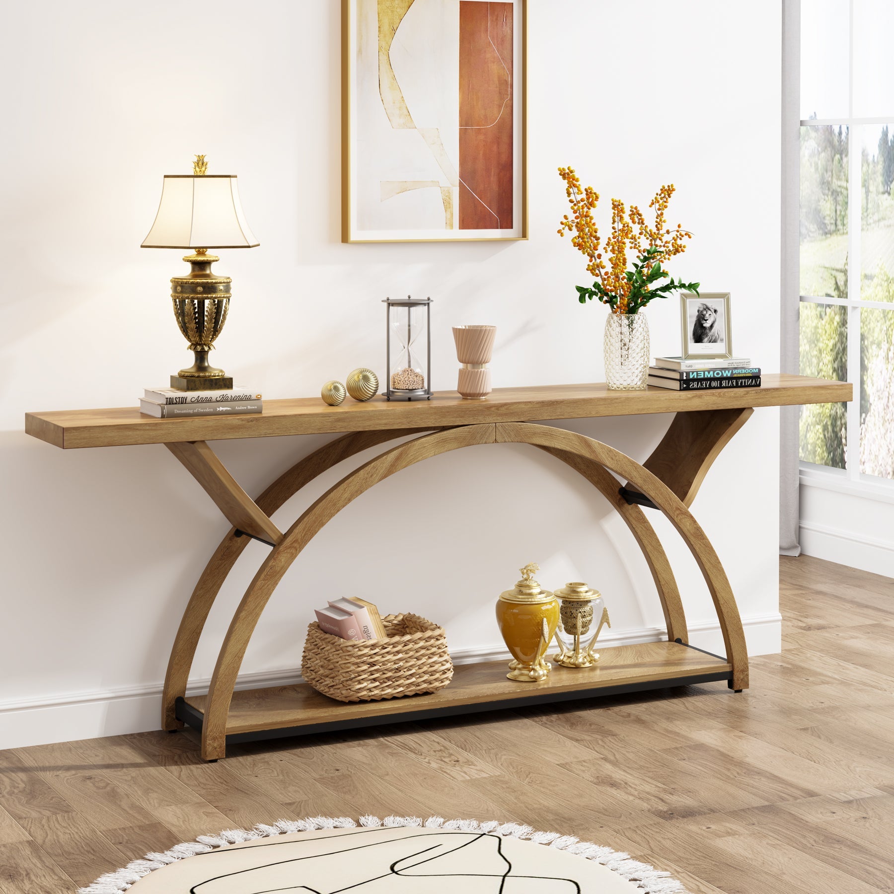 2 Tier Console Table with Half Moon Frame - 70.9