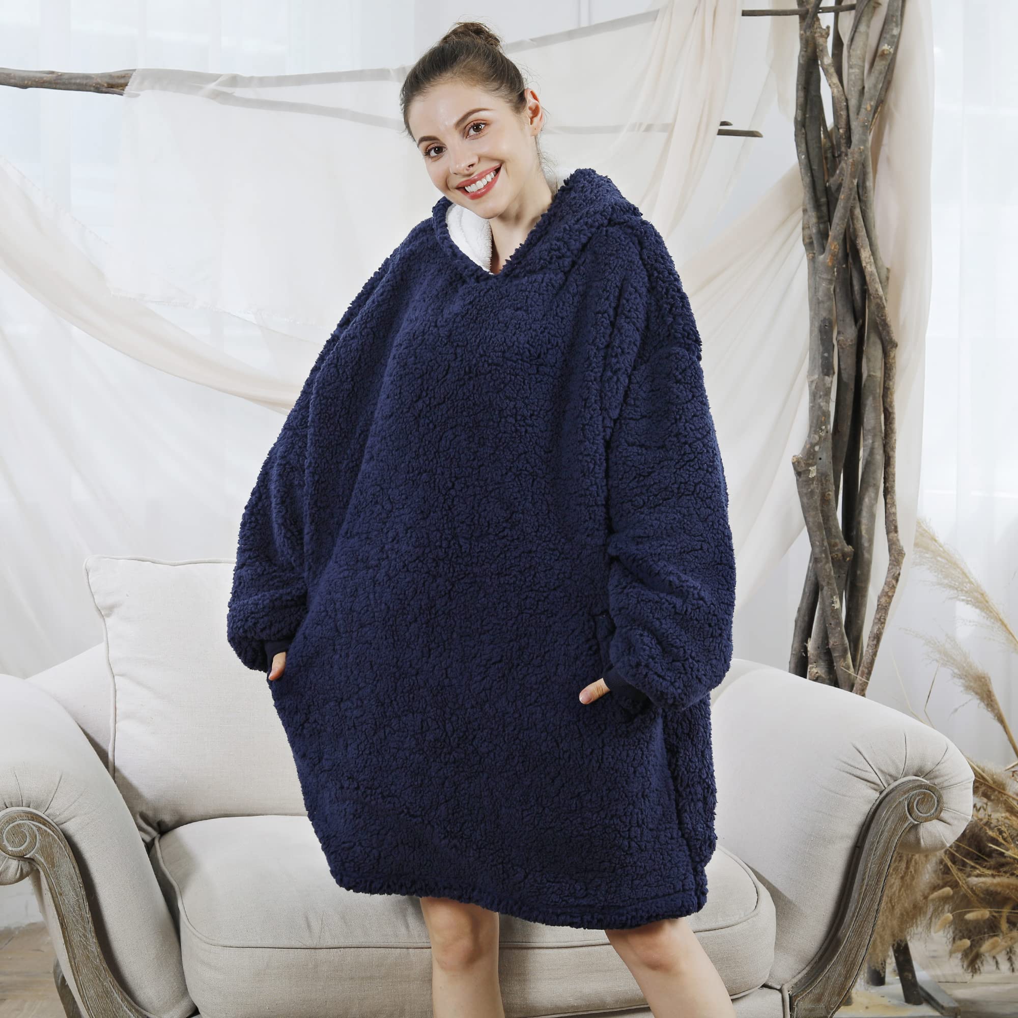 Cozy AmyHomie Sherpa Hooded Blanket Sweatshirt - Oversized Fleece Wearable Blanket for Women, Men & Kids | Perfect for Lounging, Camping & Cold Weather Comfort
