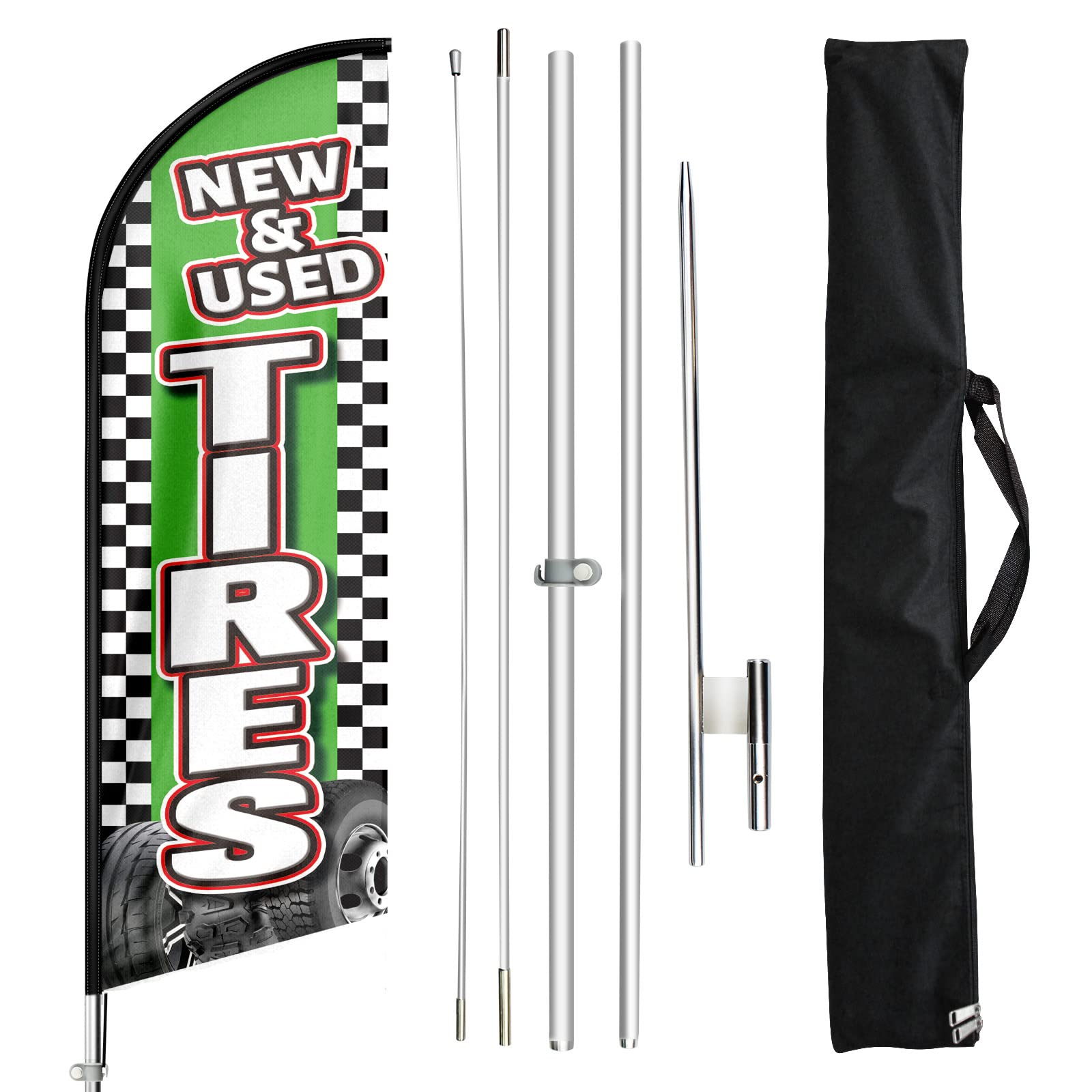 FSFLAG 11ft Feather Flag Kit with Pole & Ground Stake - Windproof Advertising Banner for Tire Sales, Used & New Tires Promotion - Perfect for Car Dealerships, Auto Shops & Outdoor Events