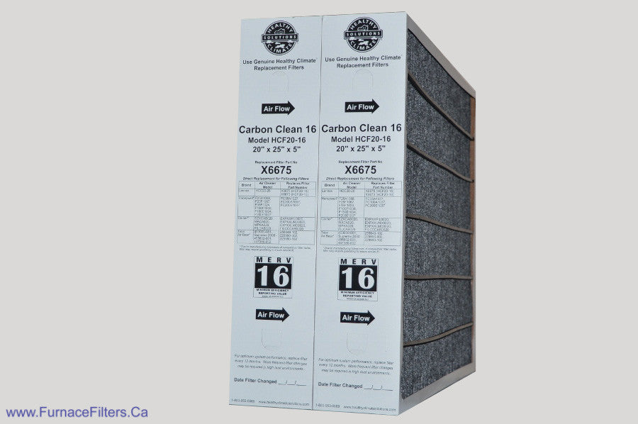 Lennox X6675 20x25x5 MERV 16 Furnace Air Filter - Healthy Climate Carbon Clean - 2 Pack for HCF20-16 Model | Improves Indoor Air Quality for Homes & Offices
