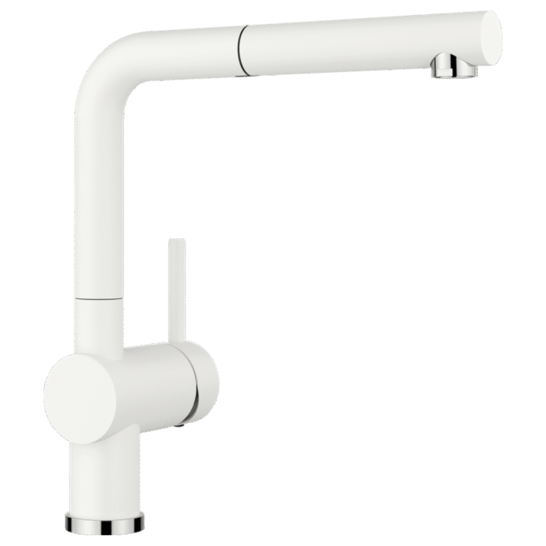 Blanco LINUS S Pull-Out Kitchen Faucet with Sprayer - White (LINUSSW) - Perfect for Modern Sinks & Easy Dishwashing