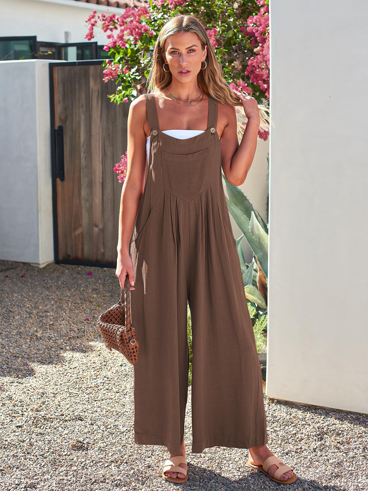Automet Women's Wide Leg Jumpsuit - Sleeveless Summer Romper with Pockets | Casual Outfit