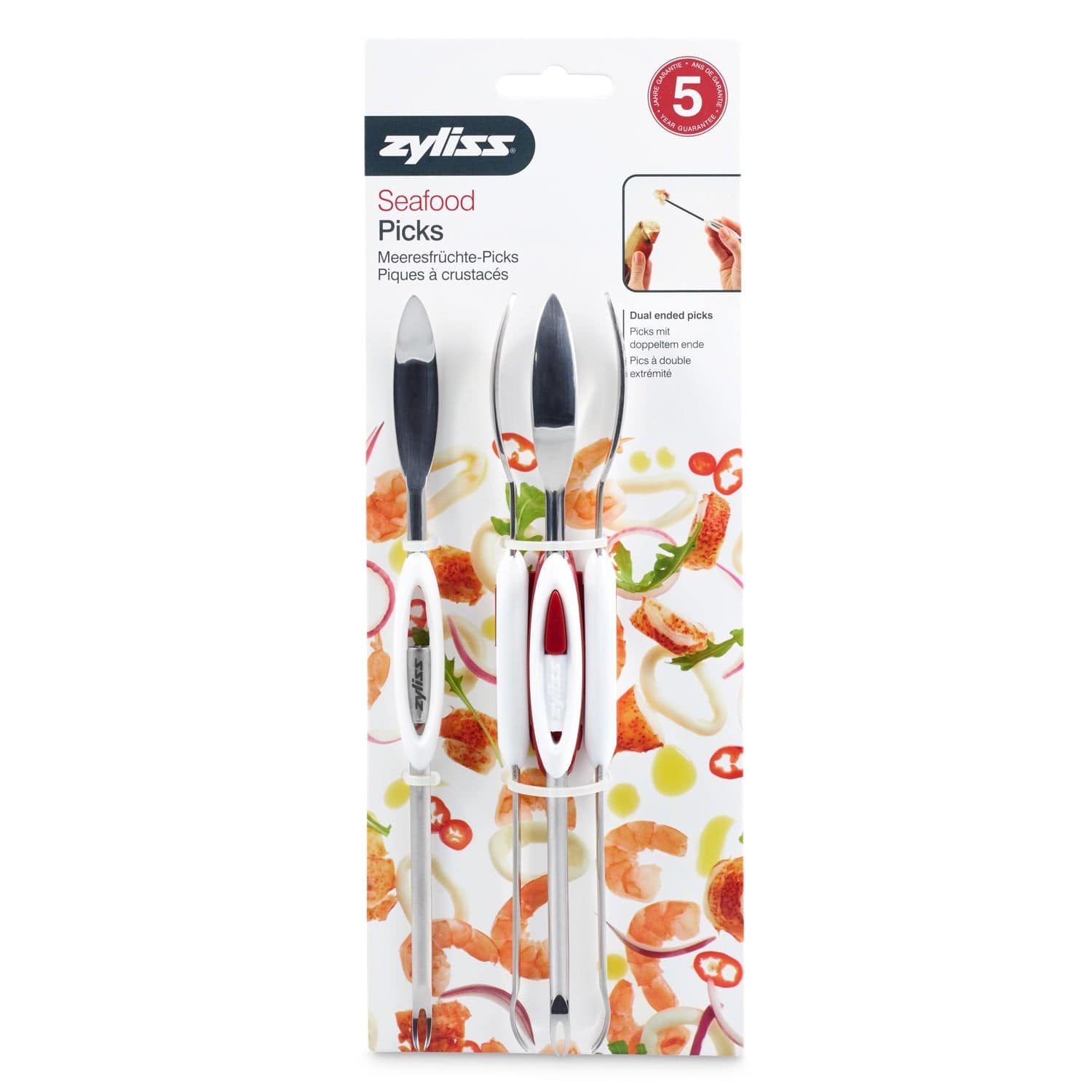 Zyliss Stainless Steel Seafood Picks Set of 4 - Crab Lobster Shrimp Shell Crackers with Ergonomic Handles for Seafood Lovers & Home Chefs - Perfect for Crab Feasts, Seafood Boils & Dinner Parties