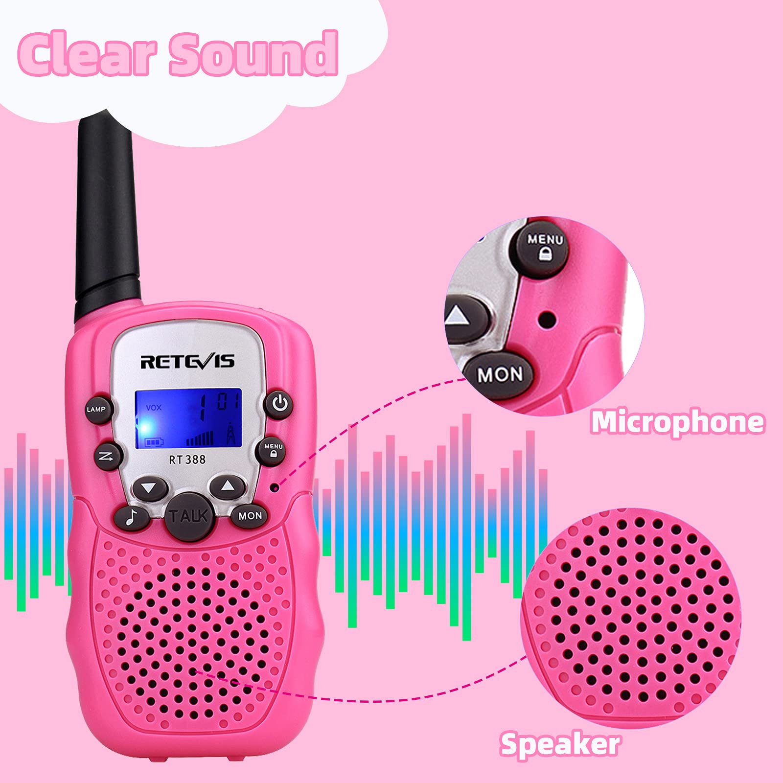 Retevis RT388 Kids Walkie Talkies - Long Range 2 Way Radios for Children, Birthday Gifts for Boys & Girls, Outdoor Camping Gear, Family Trip Communication Device (Pink Pair) - Perfect for Backyard Adventures, Hiking, and Playtime with Friends
