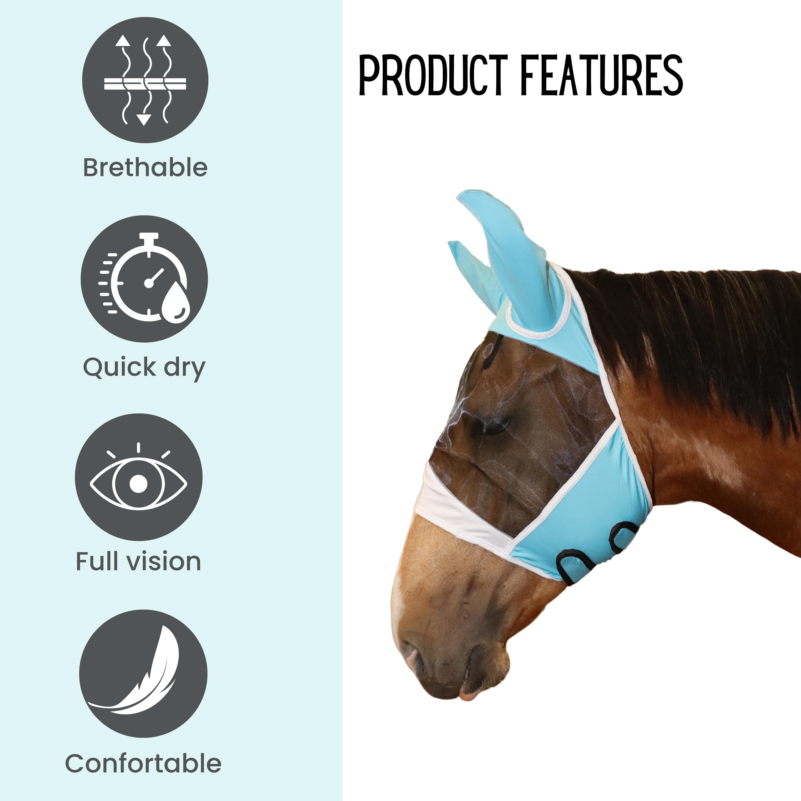 UV Fly Mask for Horses - Breathable Lycra with Ears & Velcro | Stable & Riding Protection
