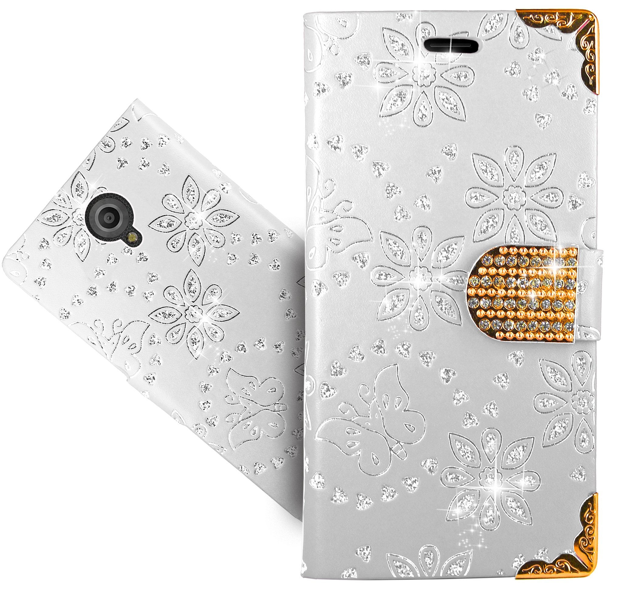 Vodafone Smart Prime 7 Case - FoneExpert Bling Diamond Butterfly Flowers Leather Wallet Cover with Kickstand | Stylish Flip Case for Protection | Perfect for Work, Travel & Everyday Use