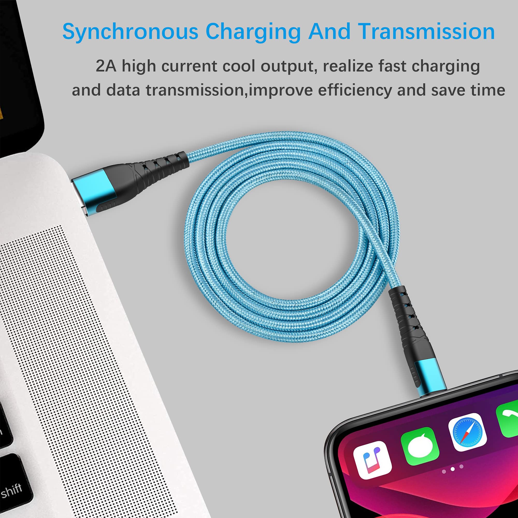 Apple MFi Certified iPhone Charger - 3 Pack 10ft Lightning Cable Fast Charging Compatible with iPhone 13/12/11 Pro/11/XS MAX/XR/8/7/6s/6/5S/SE & iPad - Durable Charging Cord for Home, Office & Travel (Blue)