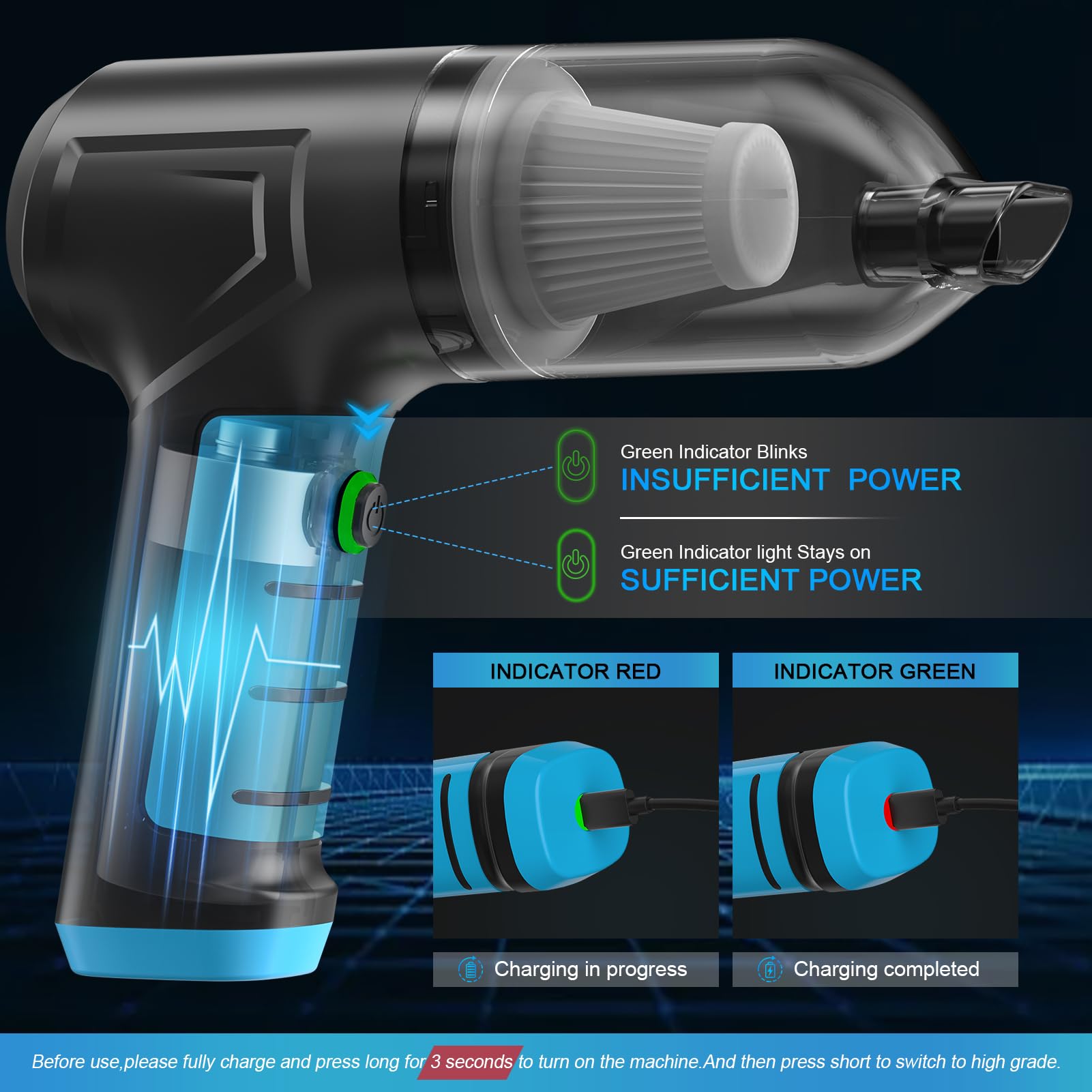 Cordless Car Vacuum 16000PA, 120W Handheld for Car & Home Cleaning
