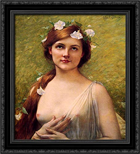 Jules Joseph Lefebvre Framed Canvas Art - Young Woman with Morning Glories in Her Hair, 20x22 Inch Black Ornate Wood Frame - Perfect for Living Room, Bedroom & Office Wall Decor