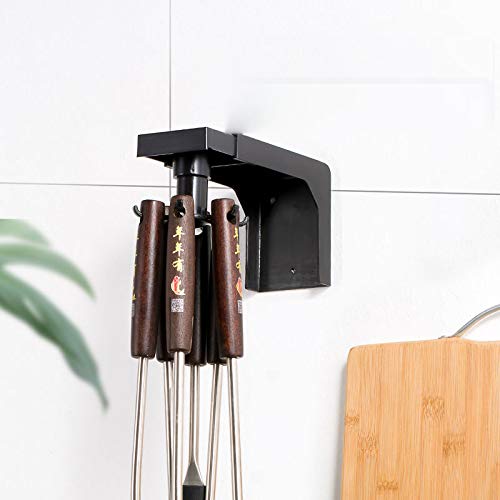 2-Pack Adjustable Rotating Wall Hooks - Heavy Duty Under Shelf Kitchen Organizer for Utensils, Spoons & Cookware - Space Saving Cabinet Storage Rack (Black) - Perfect for Small Kitchens, Pantries & Bathroom Organization