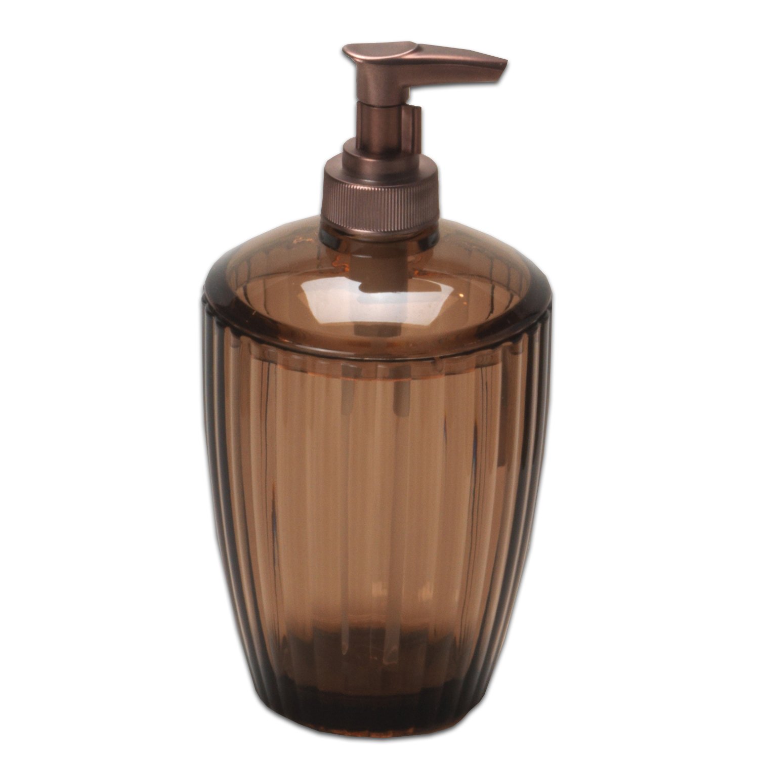Sweet Home Collection Ribbed Acrylic Bathroom Set - Durable & Scratch Resistant Modern Soap Dispenser & Lotion Pump (Brown) | Perfect for Spa-Style Bathrooms & Luxury Home Decor