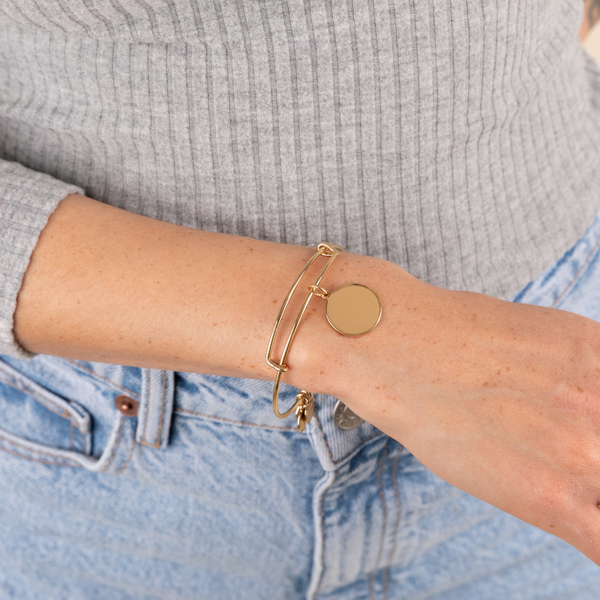 Elegant Circle Charm Bangle Bracelet for Women - Sterling Silver Minimalist Jewelry Gift for Her - Perfect for Everyday Wear & Special Occasions