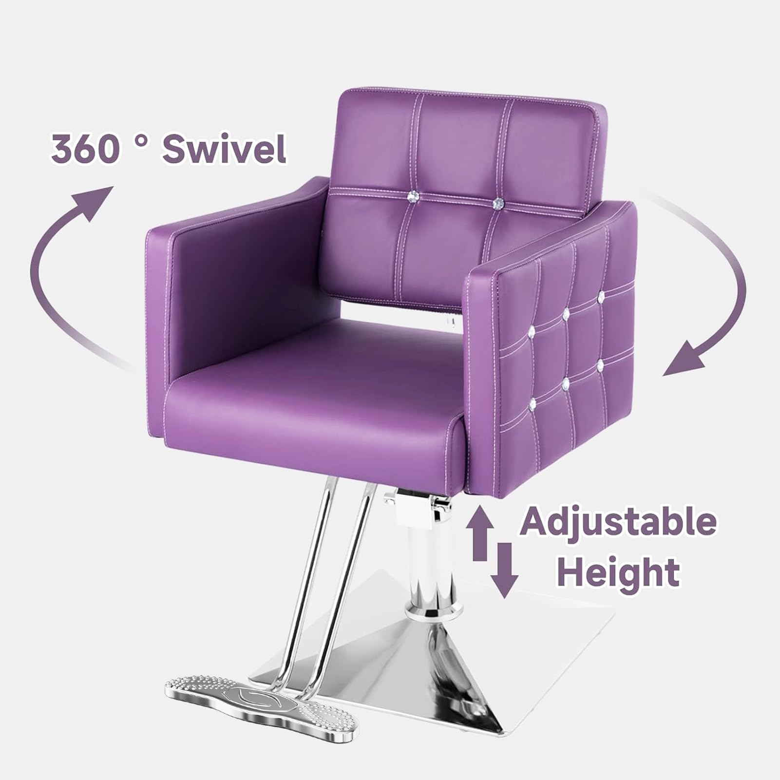 Purple Hydraulic Salon Chair - Adjustable Height Styling & Barber Chair for Home & Professional Use - Multifunctional Hairdresser Braider Chair for Women - Perfect for Salons, Home Styling & Hair Braiding