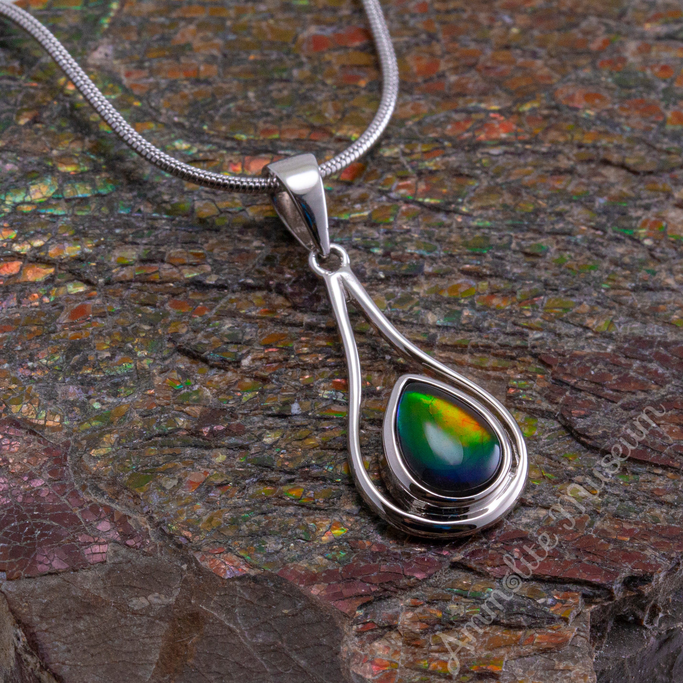 Authentic Ammolite Sterling Silver Teardrop Pendant Necklace | NAOMI Jewelry | Elegant Gift for Women, Birthday & Anniversary | Perfect for Formal Events & Special Occasions
