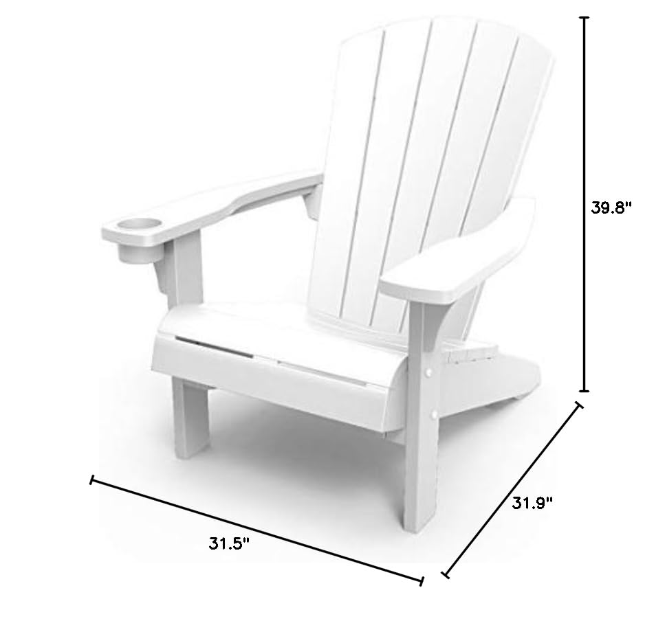 Keter Alpine Adirondack Resin Outdoor Patio Chairs with Cup Holder - Weather-Resistant White Plastic Furniture for Beach, Poolside, Fire Pit & Garden Seating - Perfect for Backyard, Deck & Outdoor Relaxation
