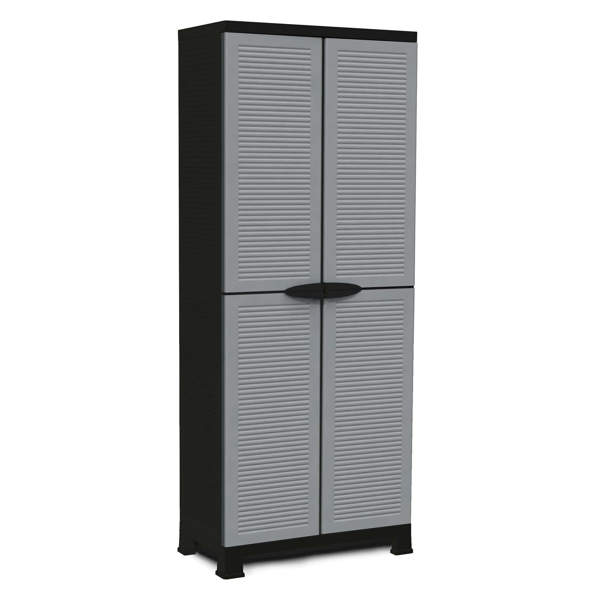 Ram Quality Products 3-Shelf Adjustable Tool Storage Cabinet with Lockable Doors - Heavy Duty Metal Utility Organizer for Garage, Workshop, Home & Outdoor Use - Gray