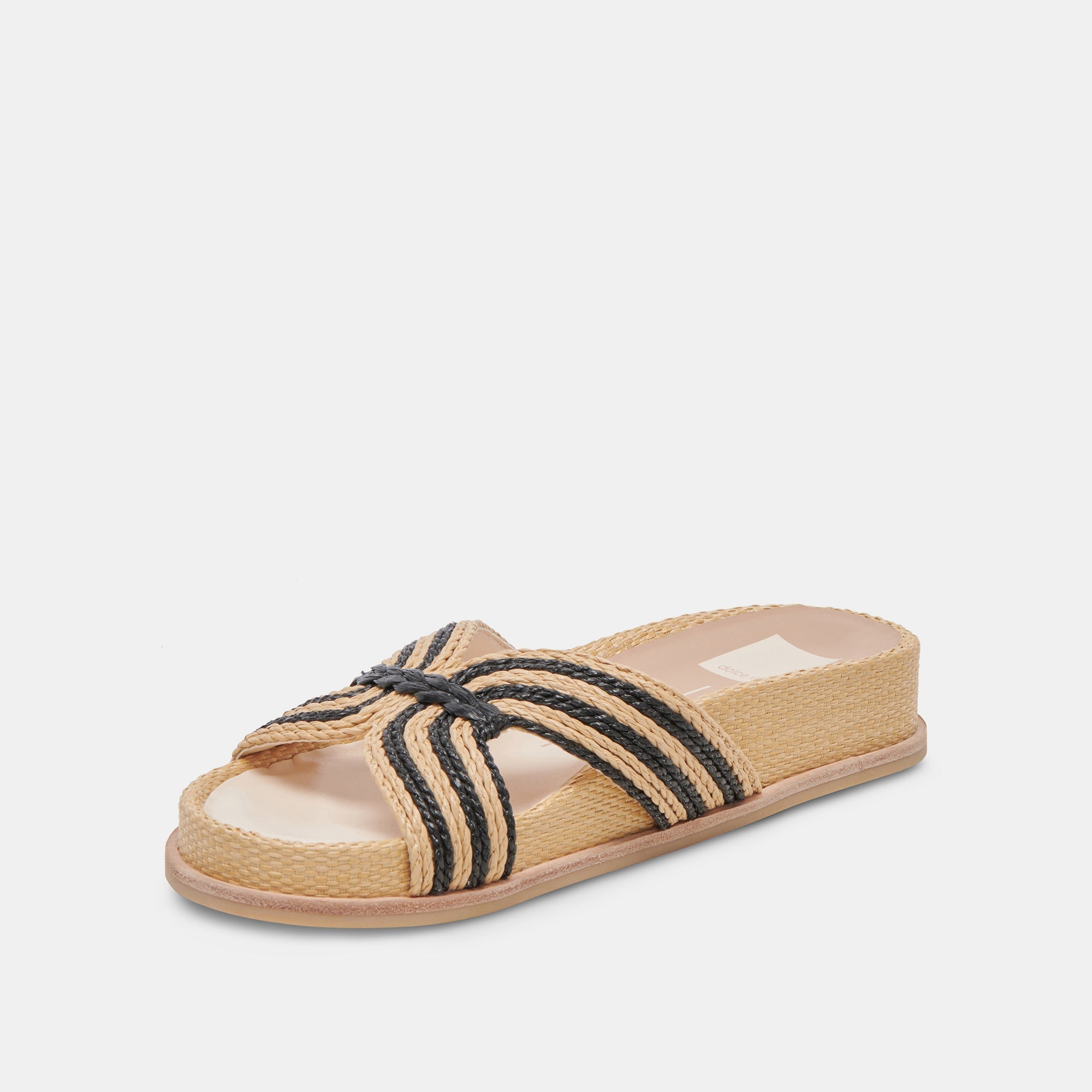 SELDA Wide Comfortable Sandals for Women - Natural Black Raffia Material - Perfect for Beach, Vacation & Summer Outfits
